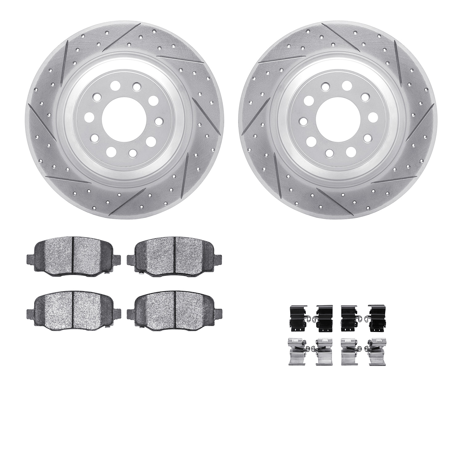 2512-42044 Geoperformance Drilled/Slotted Rotors w/5000 Advanced Brake Pads Kit & Hardware, Fits Select Mopar, Position: Rear