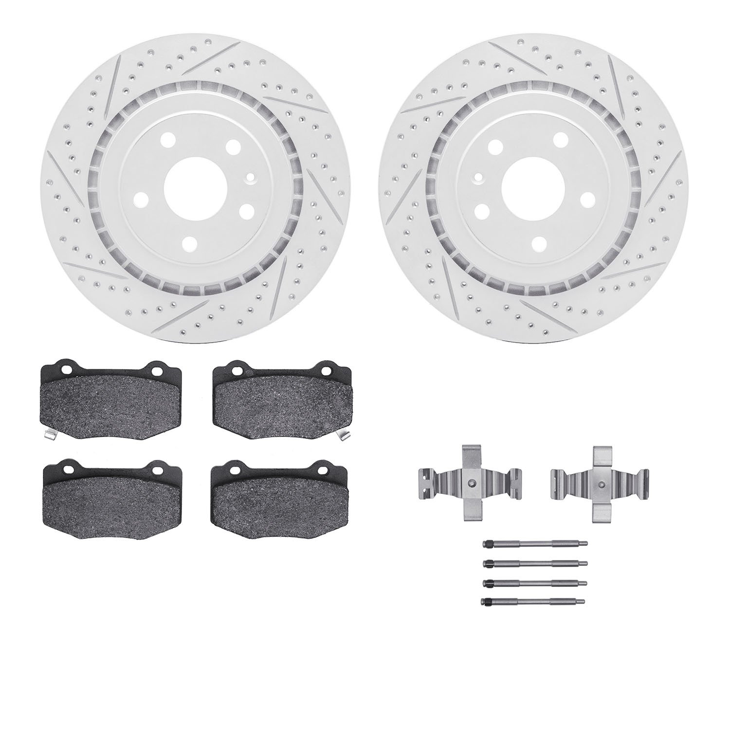 2512-47041 Geoperformance Drilled/Slotted Rotors w/5000 Advanced Brake Pads Kit & Hardware, Fits Select GM, Position: Rear