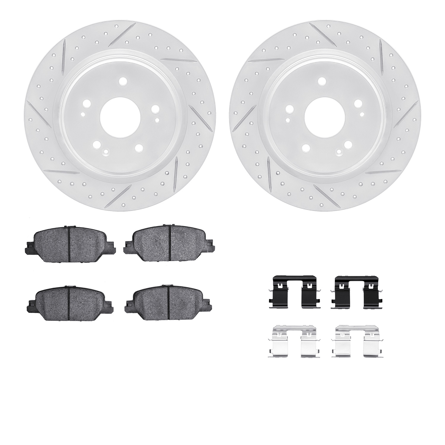 2512-58034 Geoperformance Drilled/Slotted Rotors w/5000 Advanced Brake Pads Kit & Hardware, Fits Select Acura/Honda, Position: R