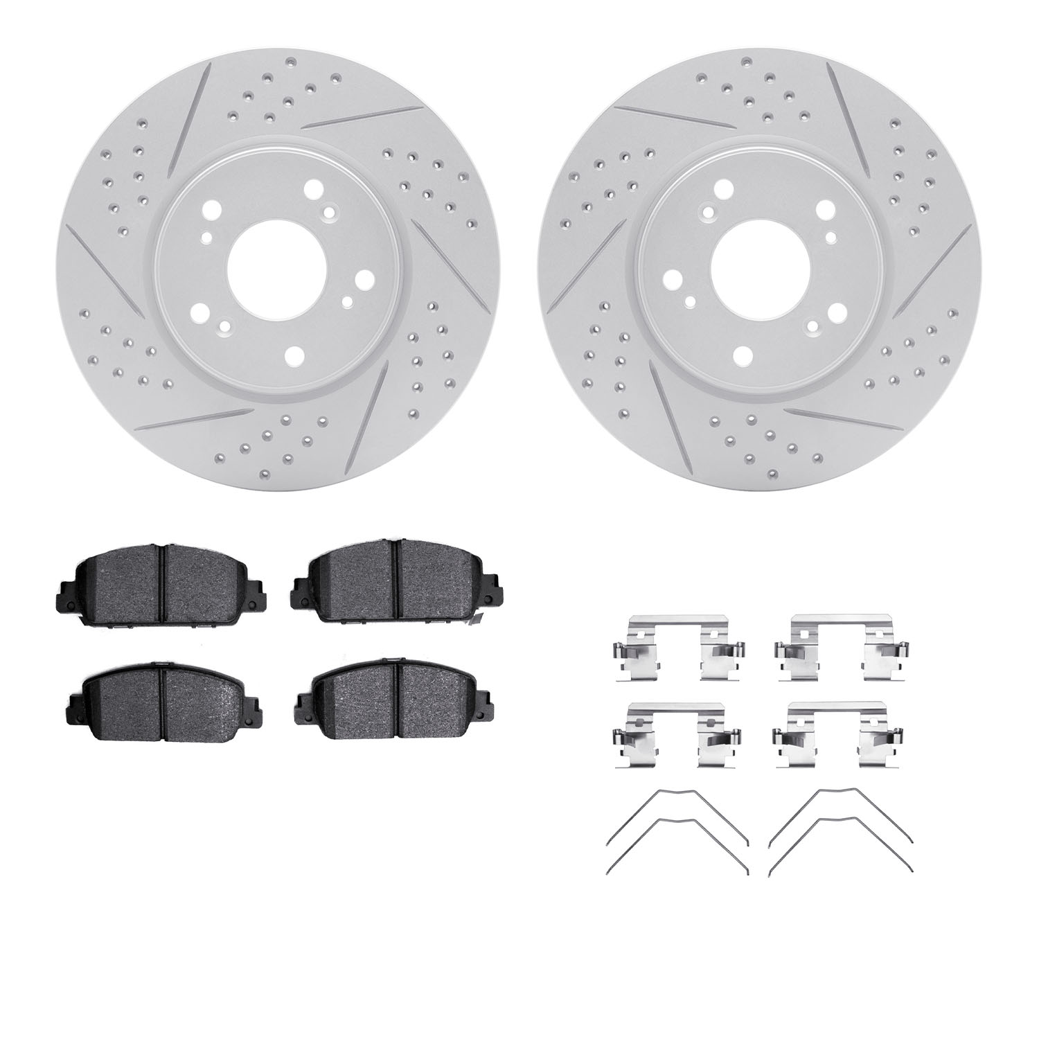 2512-59042 Geoperformance Drilled/Slotted Rotors w/5000 Advanced Brake Pads Kit & Hardware, Fits Select Acura/Honda, Position: F
