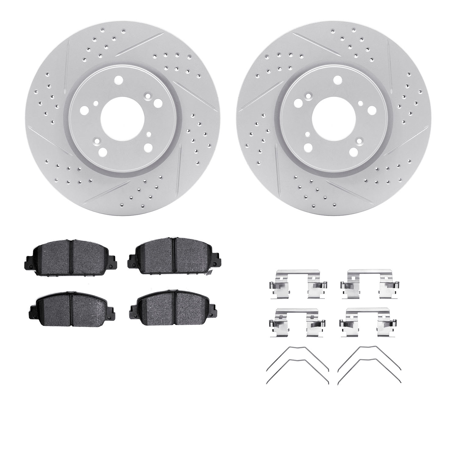 2512-59044 Geoperformance Drilled/Slotted Rotors w/5000 Advanced Brake Pads Kit & Hardware, Fits Select Acura/Honda, Position: F