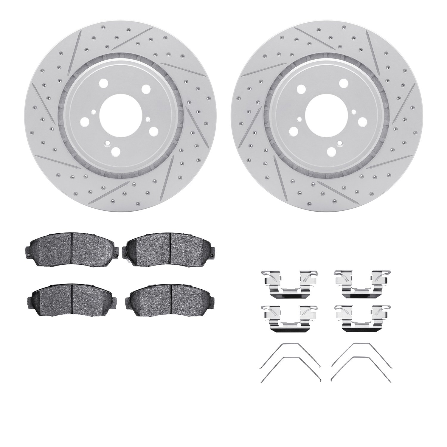 2512-59081 Geoperformance Drilled/Slotted Rotors w/5000 Advanced Brake Pads Kit & Hardware, Fits Select Acura/Honda, Position: F