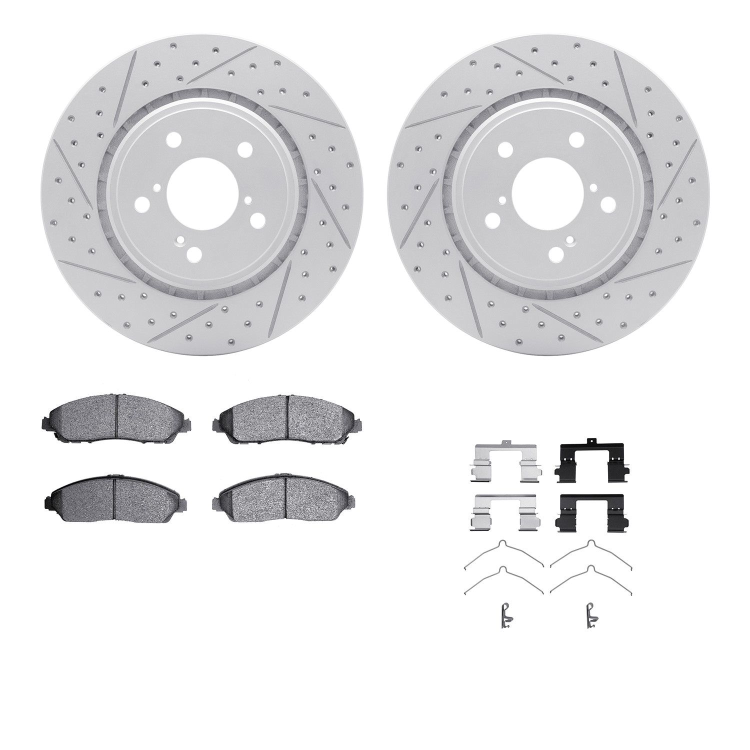 2512-59082 Geoperformance Drilled/Slotted Rotors w/5000 Advanced Brake Pads Kit & Hardware, Fits Select Acura/Honda, Position: F