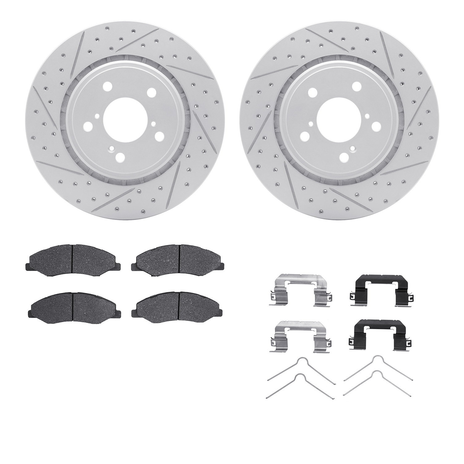 2512-59083 Geoperformance Drilled/Slotted Rotors w/5000 Advanced Brake Pads Kit & Hardware, Fits Select Acura/Honda, Position: F