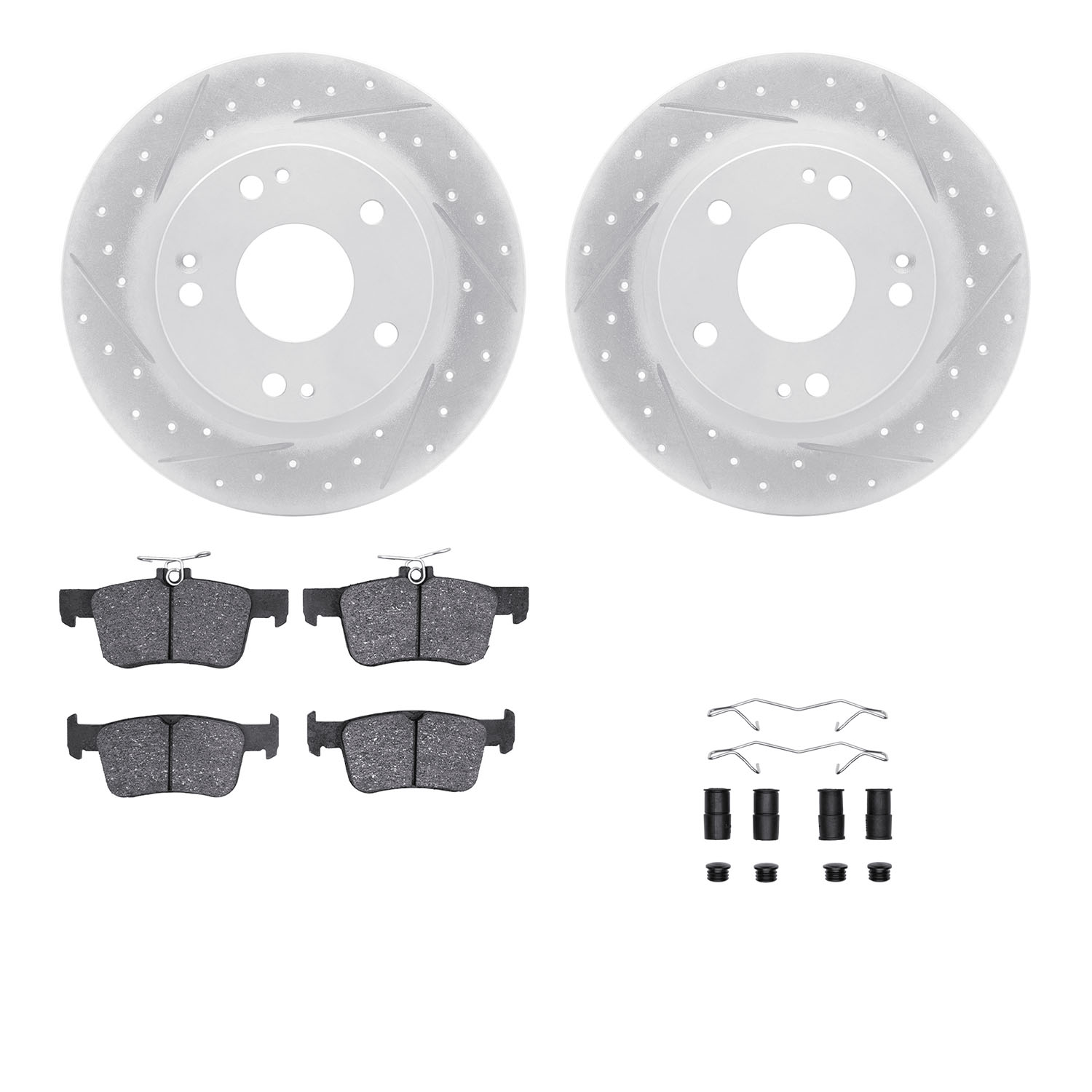 2512-59087 Geoperformance Drilled/Slotted Rotors w/5000 Advanced Brake Pads Kit & Hardware, Fits Select Acura/Honda, Position: R