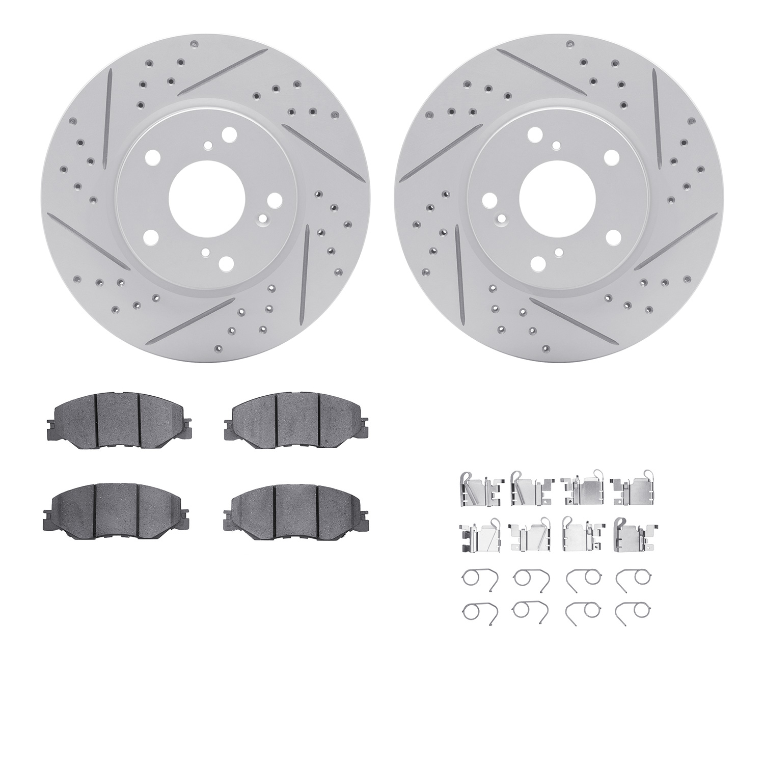 2512-59093 Geoperformance Drilled/Slotted Rotors w/5000 Advanced Brake Pads Kit & Hardware, Fits Select Acura/Honda, Position: F