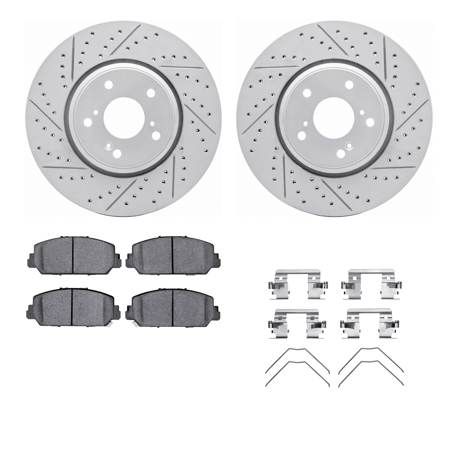 2512-59094 Geoperformance Drilled/Slotted Rotors w/5000 Advanced Brake Pads Kit & Hardware, Fits Select Acura/Honda, Position: F