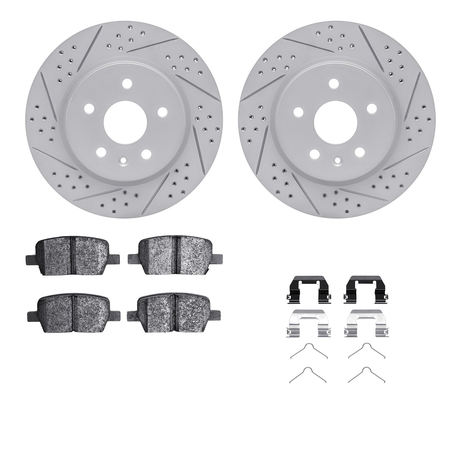 2512-65021 Geoperformance Drilled/Slotted Rotors w/5000 Advanced Brake Pads Kit & Hardware, Fits Select GM, Position: Rear
