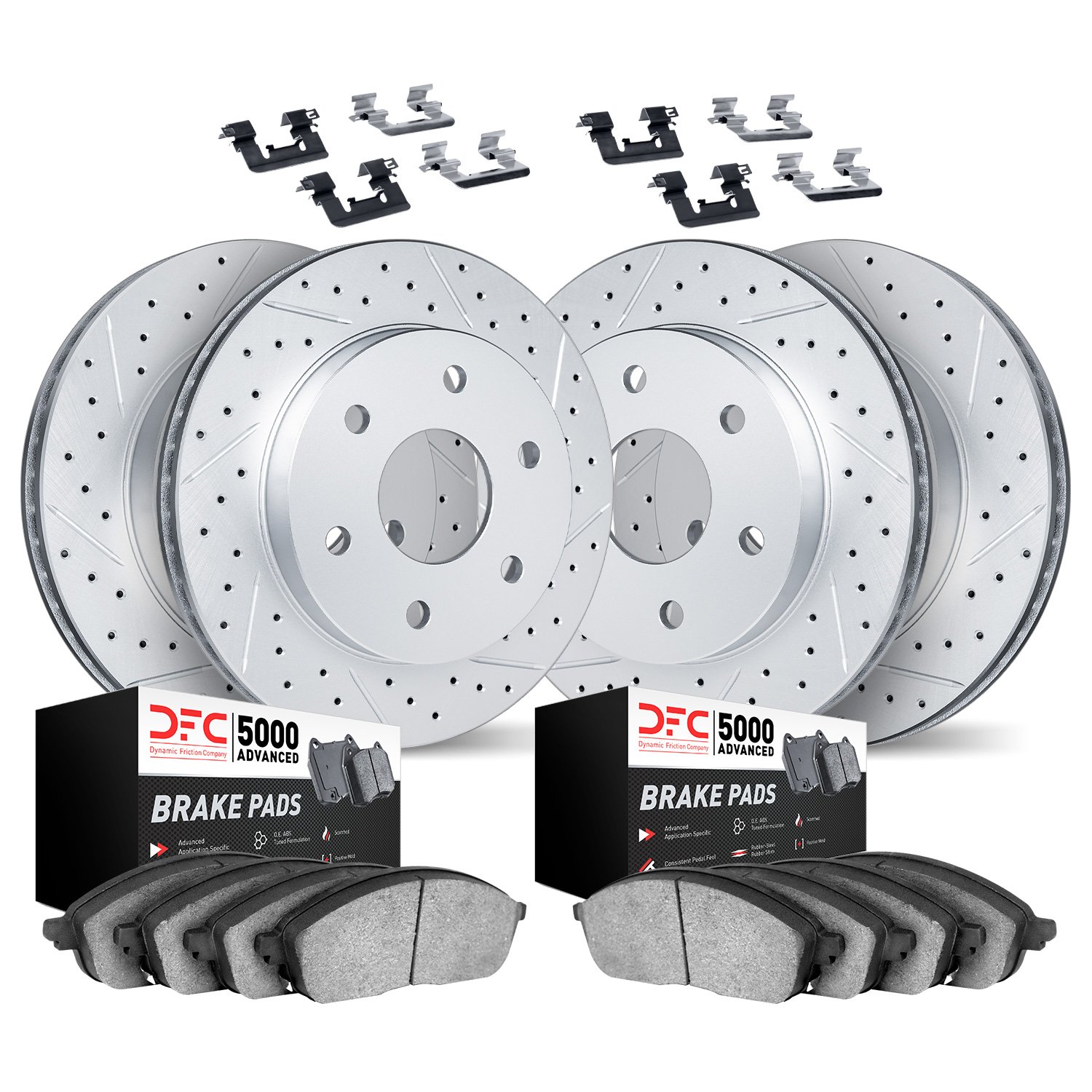 2514-47305 Geoperformance Drilled/Slotted Rotors w/5000 Advanced Brake Pads Kit & Hardware, Fits Select GM, Position: Front and