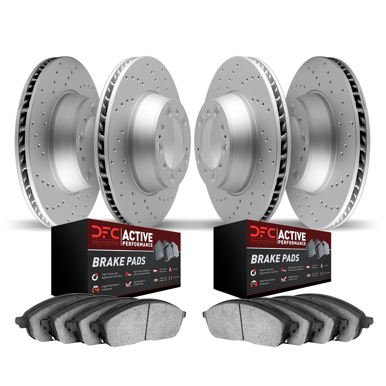 2704-54012 Geoperformance Drilled Brake Rotors with Active Performance Pads Kit, 2005-2010 Ford/Lincoln/Mercury/Mazda, Position: