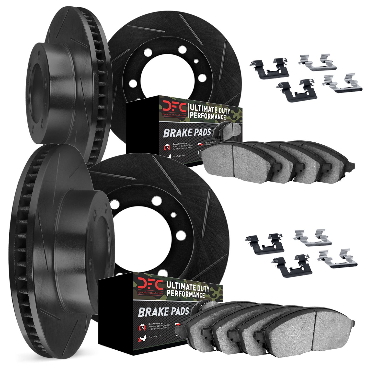 3414-48013 Slotted Brake Rotors with Ultimate-Duty Brake Pads Kit & Hardware [Black], 2009-2014 GM, Position: Front and Rear