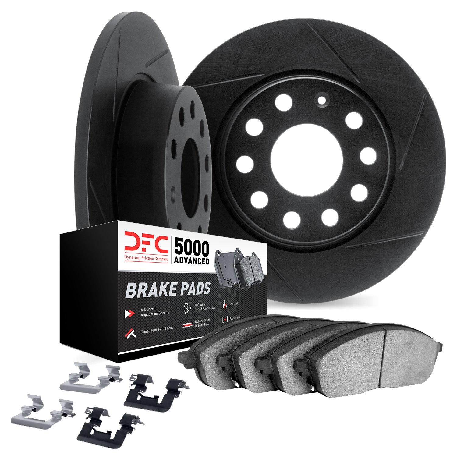 3512-03035 Slotted Brake Rotors w/5000 Advanced Brake Pads Kit & Hardware [Black], 2014-2019 Kia/Hyundai/Genesis, Position: Rear