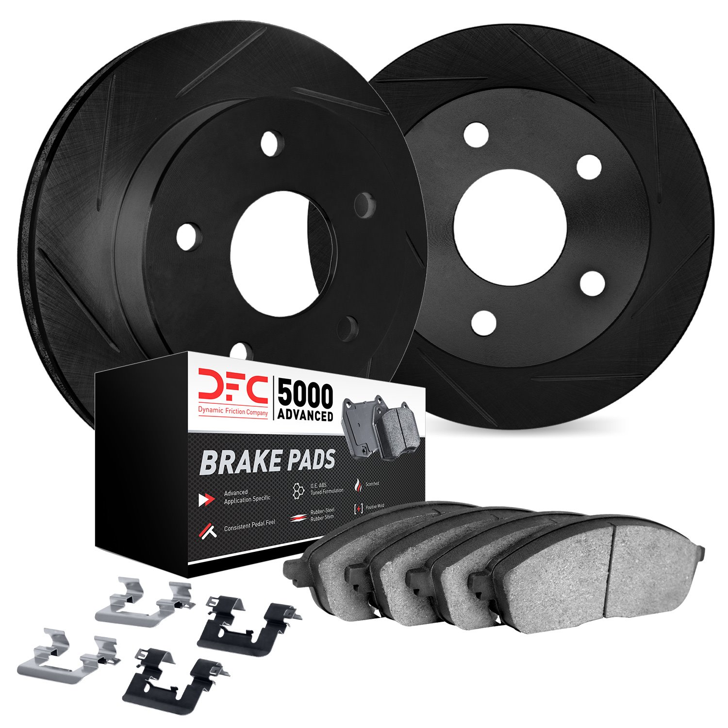 3512-03099 Slotted Brake Rotors w/5000 Advanced Brake Pads Kit & Hardware [Black], 2013-2019 Kia/Hyundai/Genesis, Position: Fron
