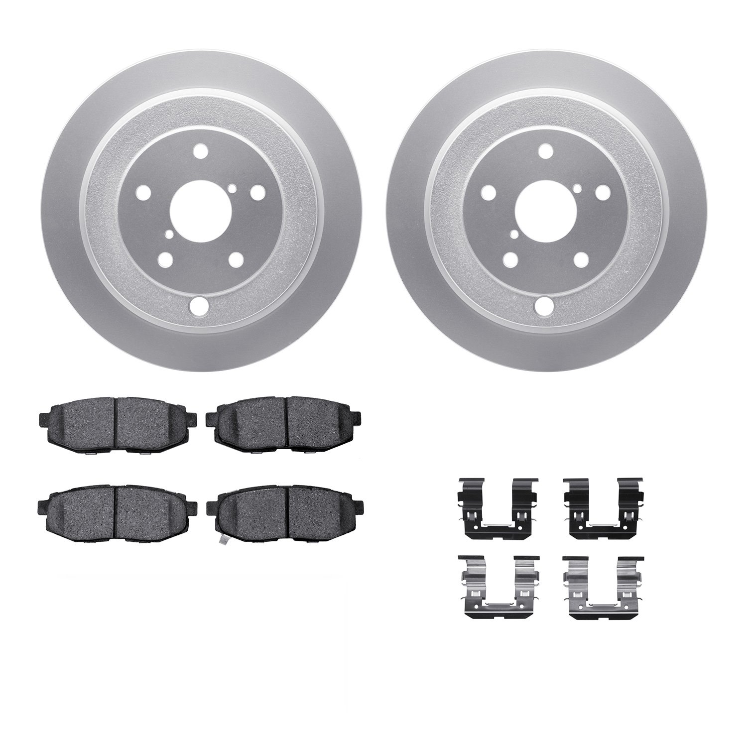 4312-13032 Geospec Brake Rotors with 3000-Series Ceramic Brake Pads & Hardware, 2006-2014 Subaru, Position: Rear