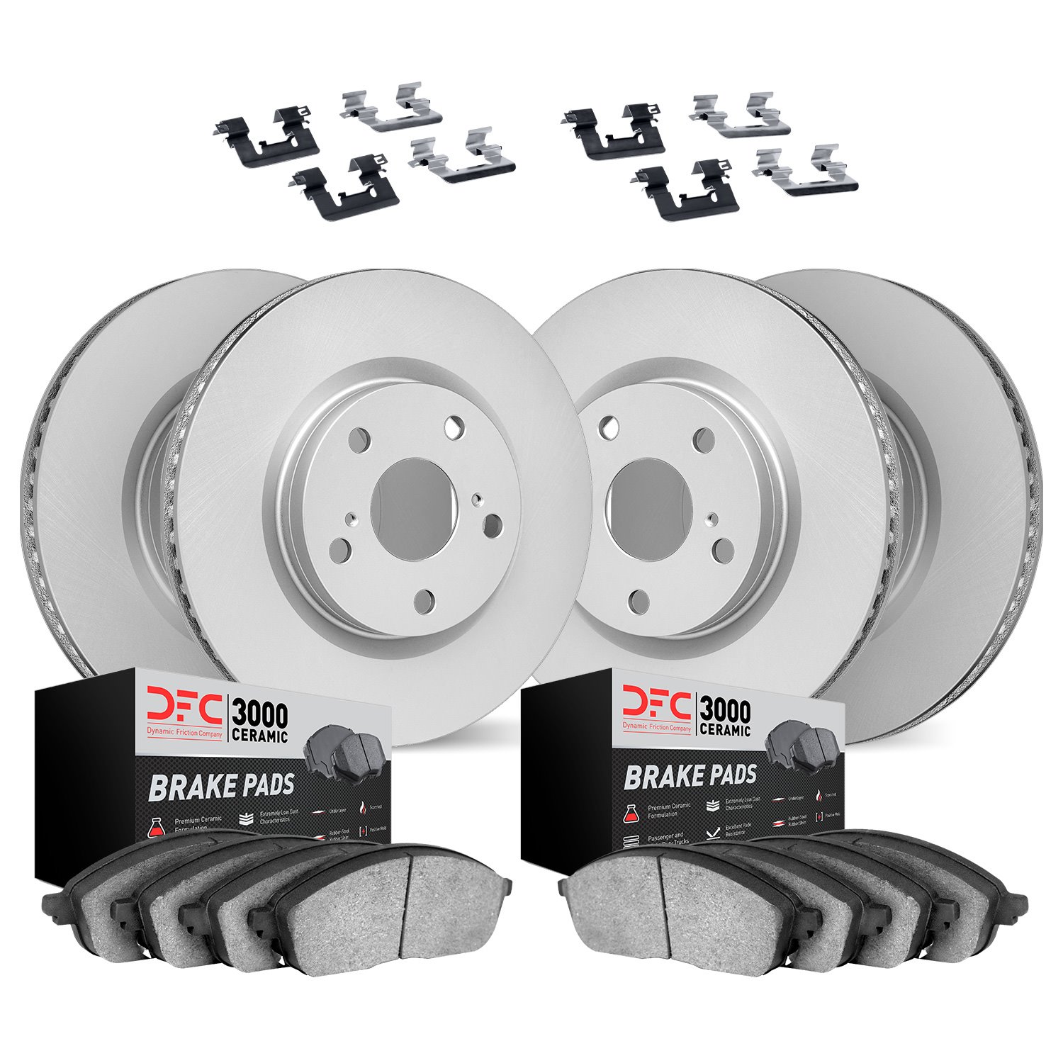 4314-39014 Geospec Brake Rotors with 3000-Series Ceramic Brake Pads & Hardware, 2006-2008 Mopar, Position: Front and Rear