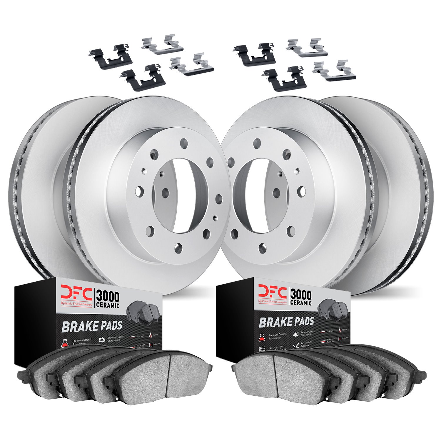 4314-40006 Geospec Brake Rotors with 3000-Series Ceramic Brake Pads & Hardware, 2000-2002 Mopar, Position: Front and Rear