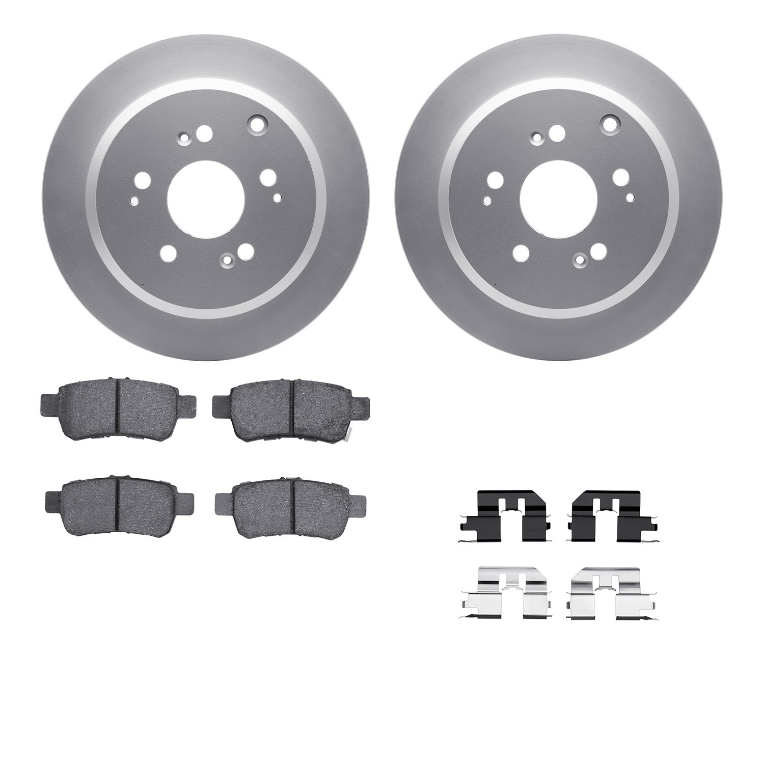 4512-59170 Geospec Brake Rotors w/5000 Advanced Brake Pads Kit & Hardware, 2005-2010 Acura/Honda, Position: Rear