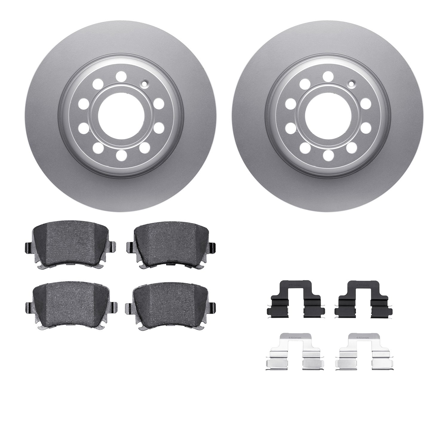 4512-74154 Geospec Brake Rotors w/5000 Advanced Brake Pads Kit & Hardware, 2005-2010 Audi/Volkswagen, Position: Rear