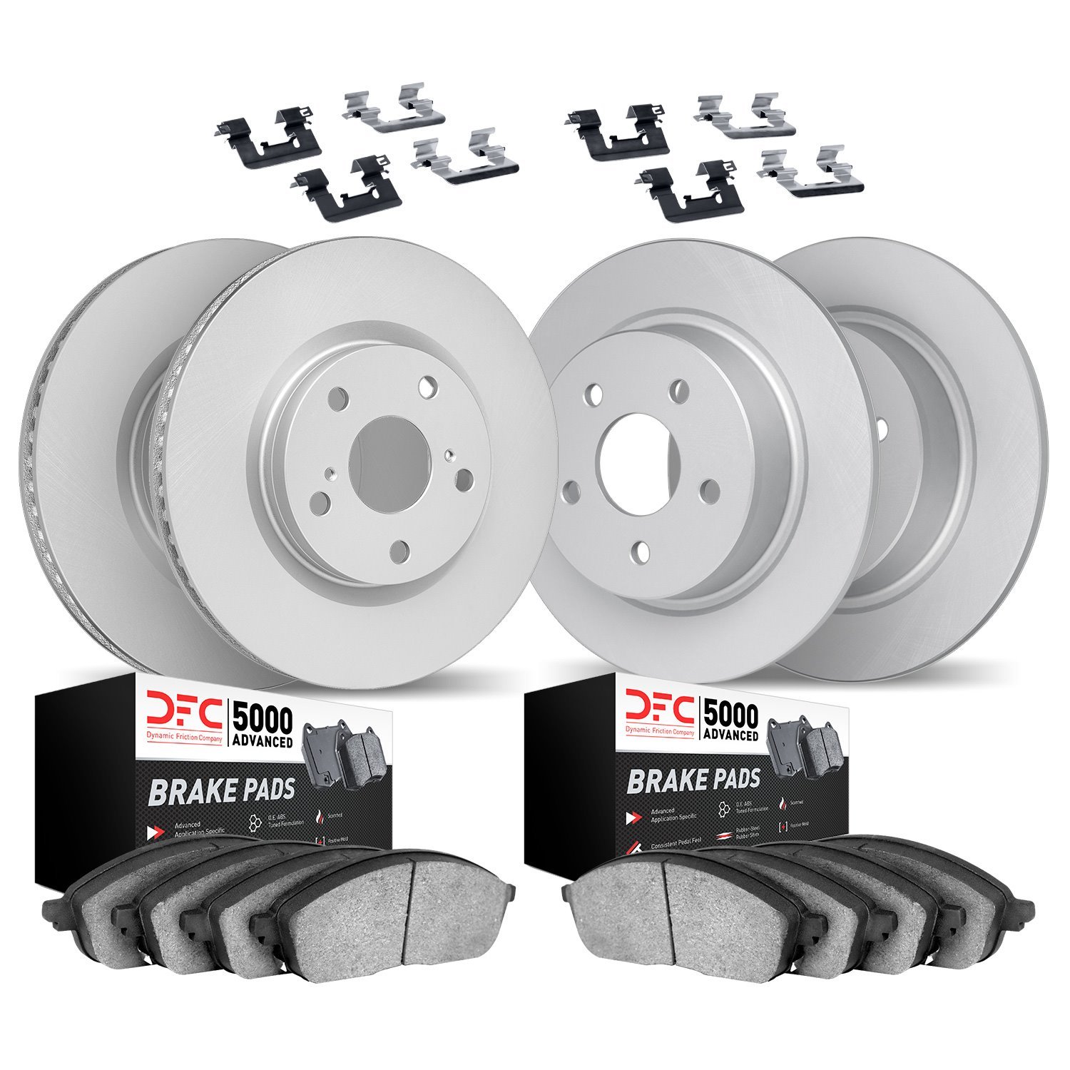 4514-63029 Geospec Brake Rotors w/5000 Advanced Brake Pads Kit & Hardware, 2005-2006 Mercedes-Benz, Position: Front and Rear