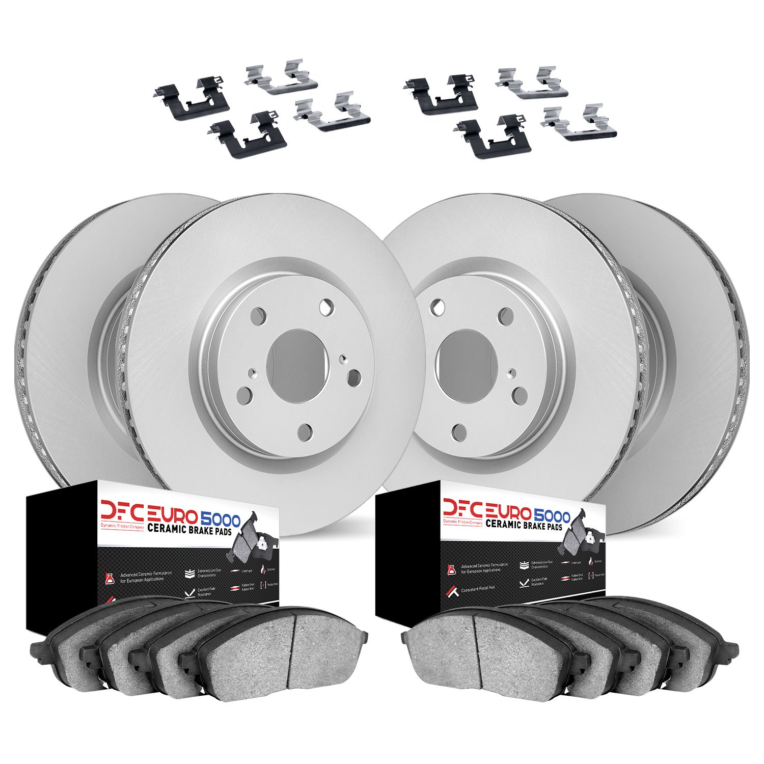 4614-10686 Geospec Brake Rotors w/5000 Euro Ceramic Brake Pads & Hardware, 2011-2019 Infiniti/Nissan, Position: Front and Rear