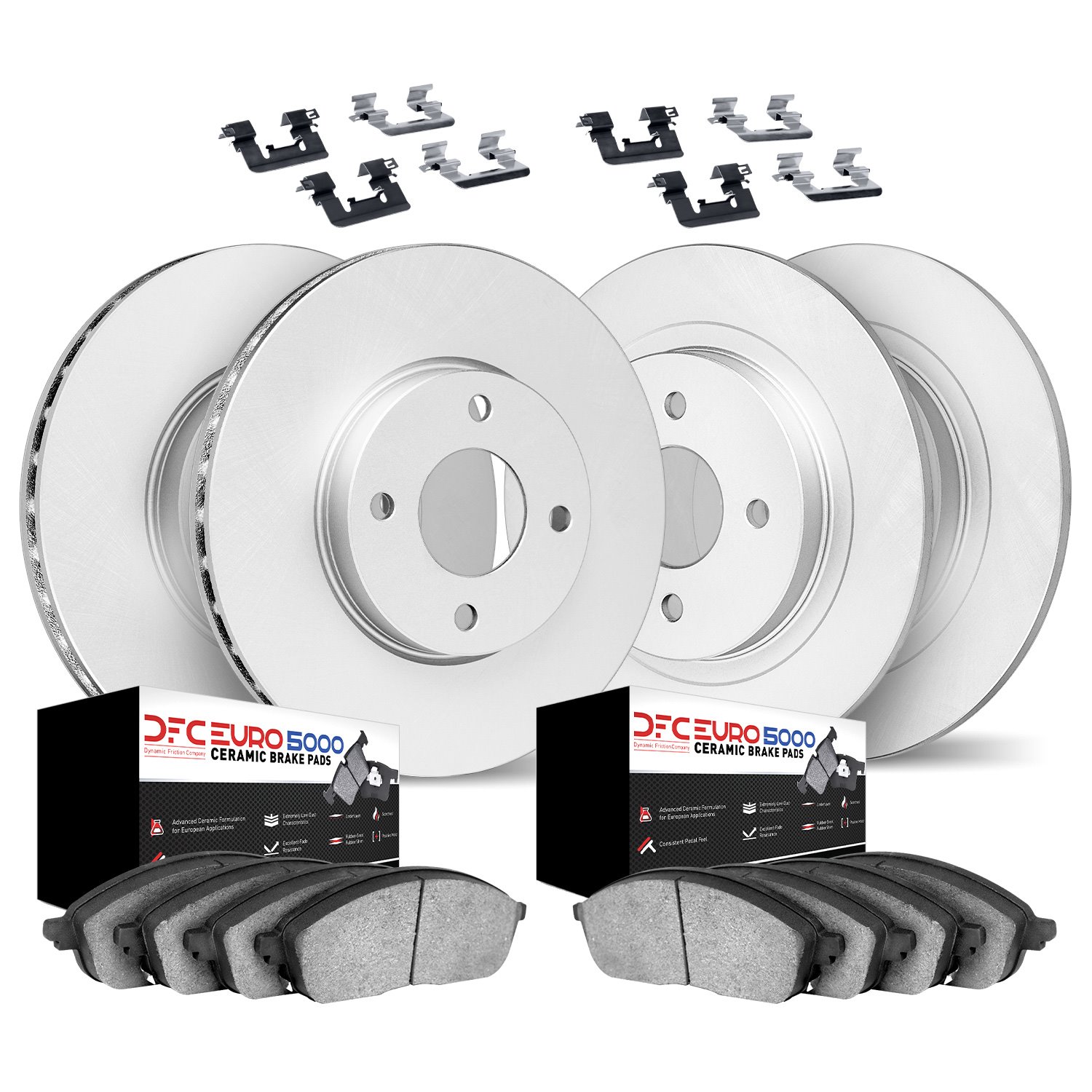 4614-12561 Geospec Brake Rotors w/5000 Euro Ceramic Brake Pads & Hardware, 2012-2019 Mopar, Position: Front and Rear