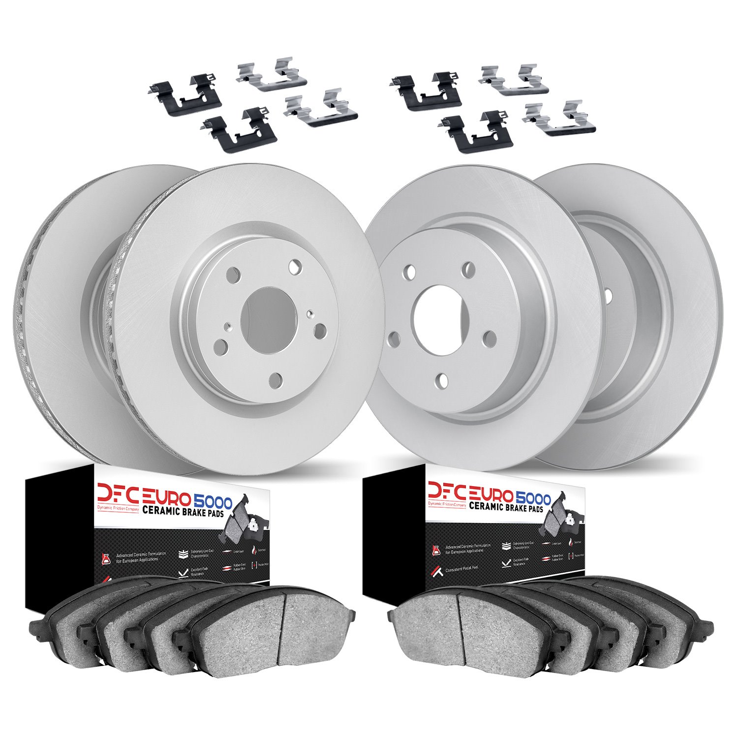 4614-12594 Geospec Brake Rotors w/5000 Euro Ceramic Brake Pads & Hardware, Fits Select Mopar, Position: Front and Rear