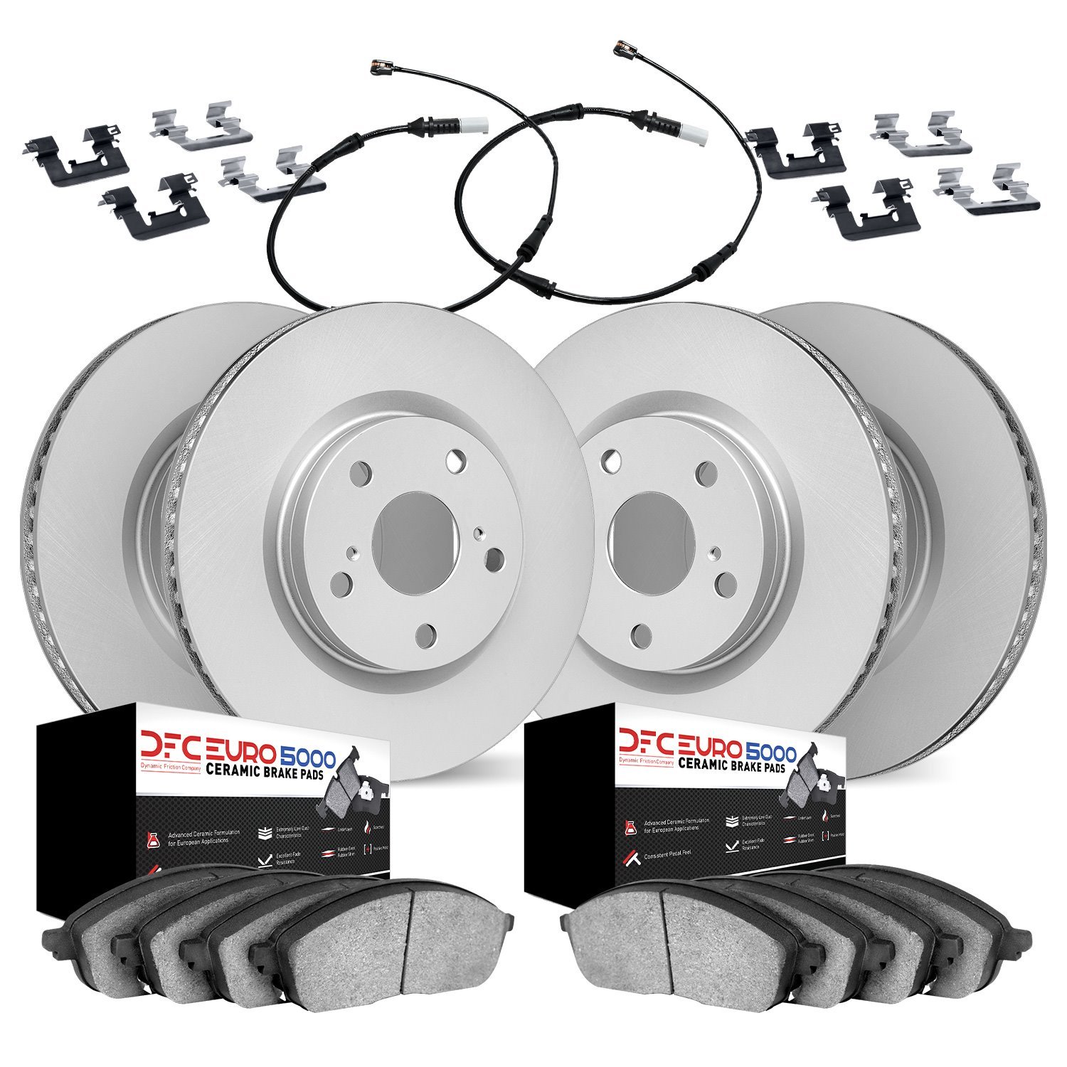 4624-11901 Geospec Brake Rotors w/5000 Euro Ceramic Brake Pads/Sensor & Hardware Kit, Fits Select Land Rover, Position: Front an