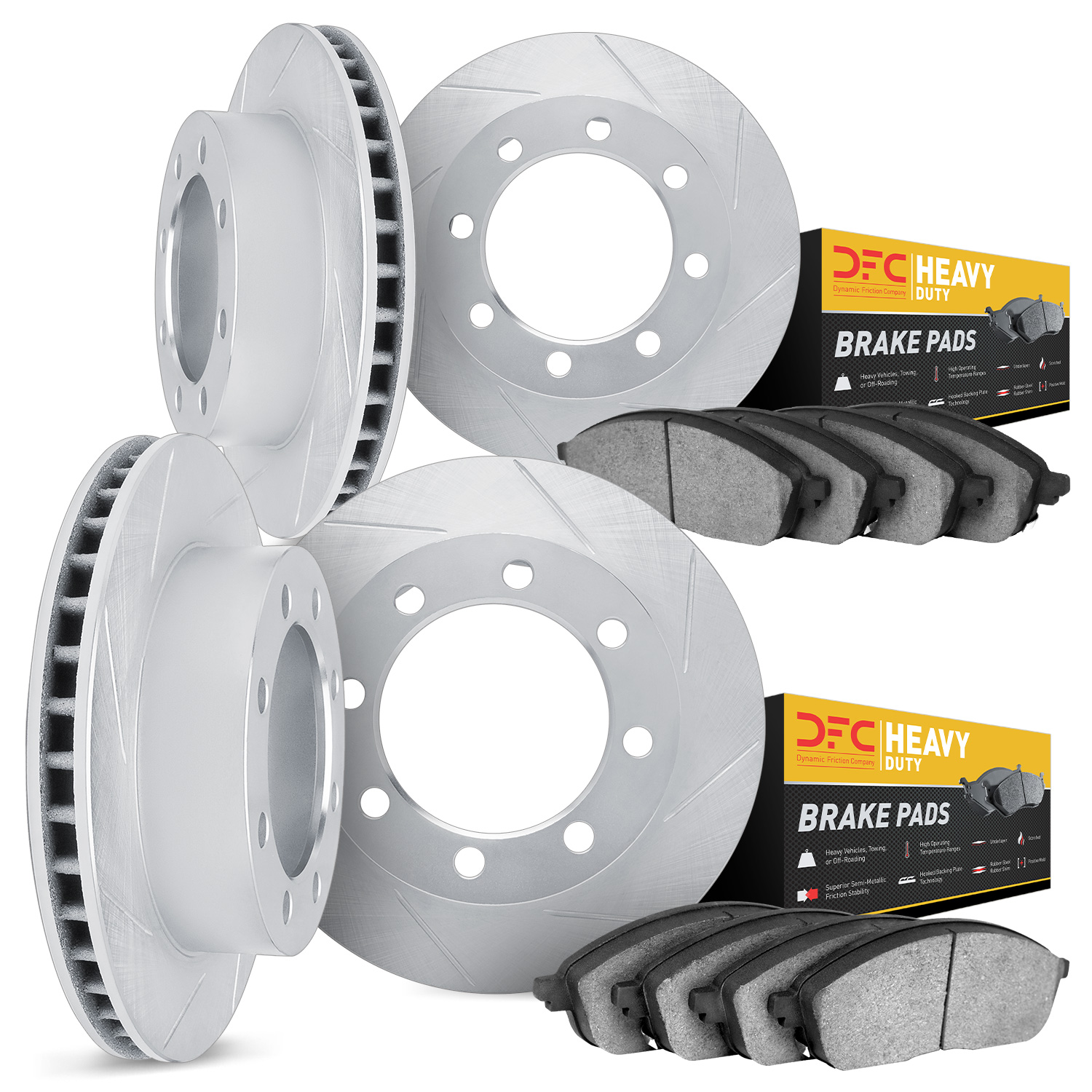 5204-99090 Slotted Brake Rotors w/Heavy-Duty Brake Pads Kits [Silver], 2006-2010 Ford/Lincoln/Mercury/Mazda, Position: Front and
