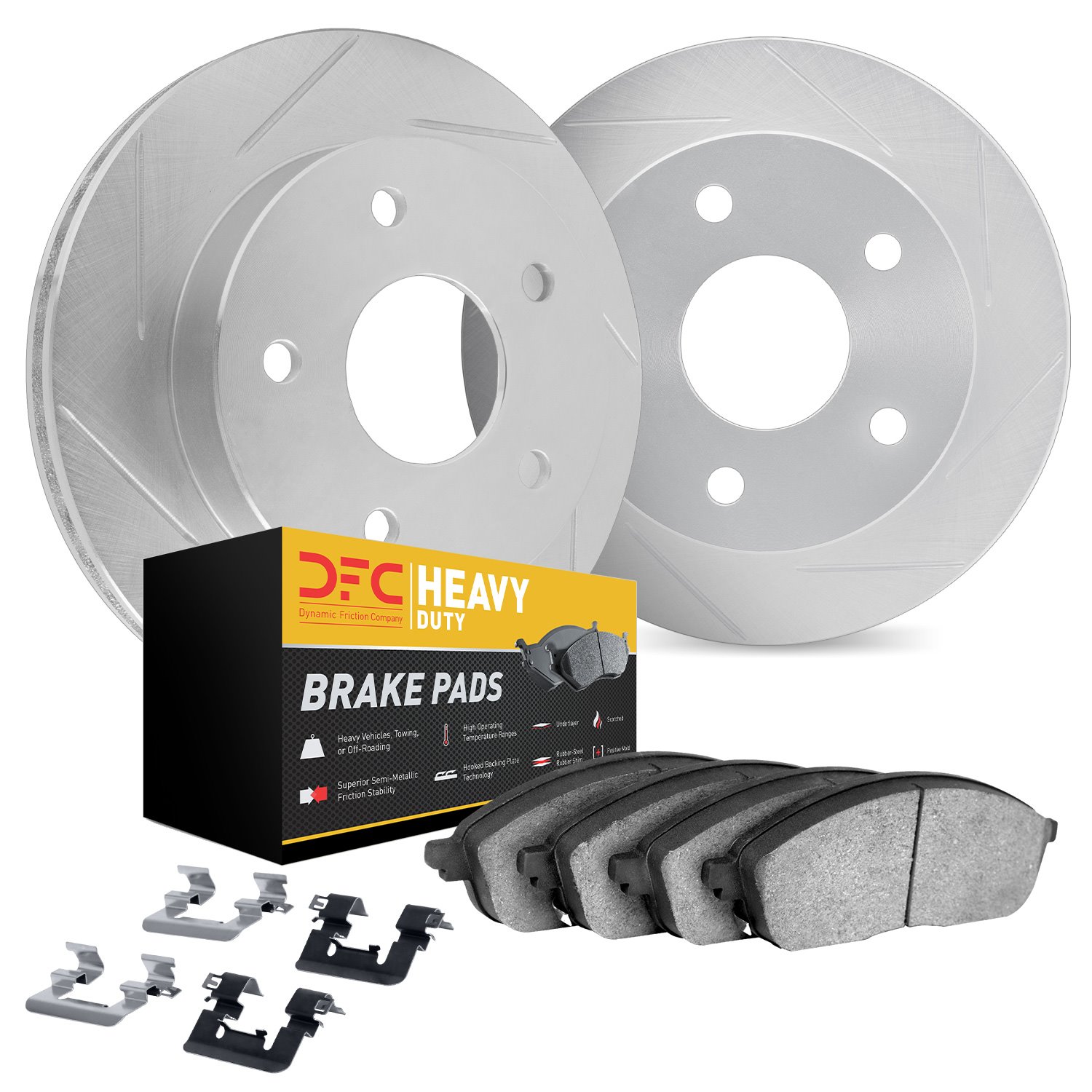 5212-76005 Slotted Brake Rotors w/Heavy-Duty Brake Pads Kits & Hardware [Silver], Fits Select Lexus/Toyota/Scion, Position: Fron