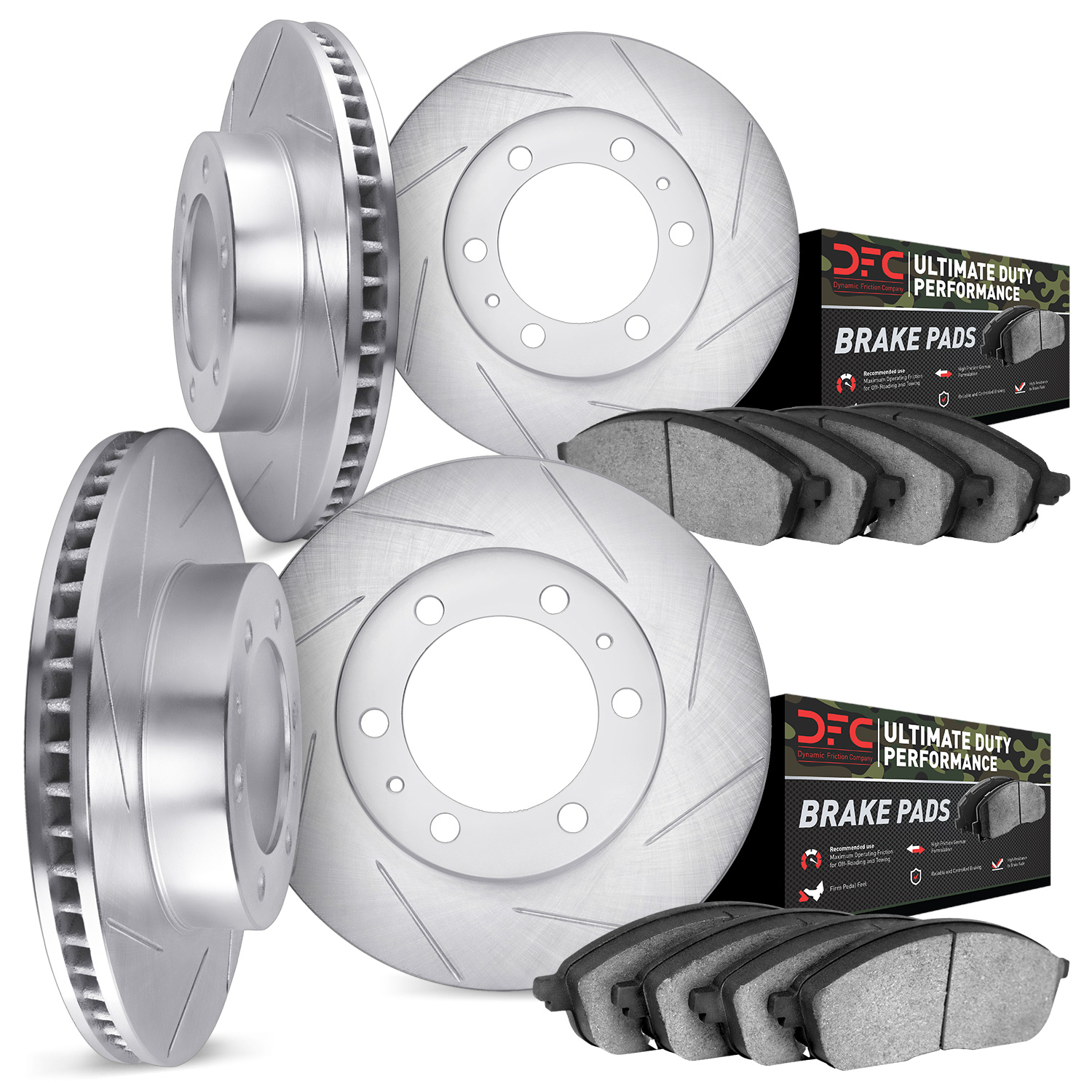 5404-48016 Slotted Brake Rotors with Ultimate-Duty Brake Pads Kit [Silver], 2014-2020 GM, Position: Front and Rear