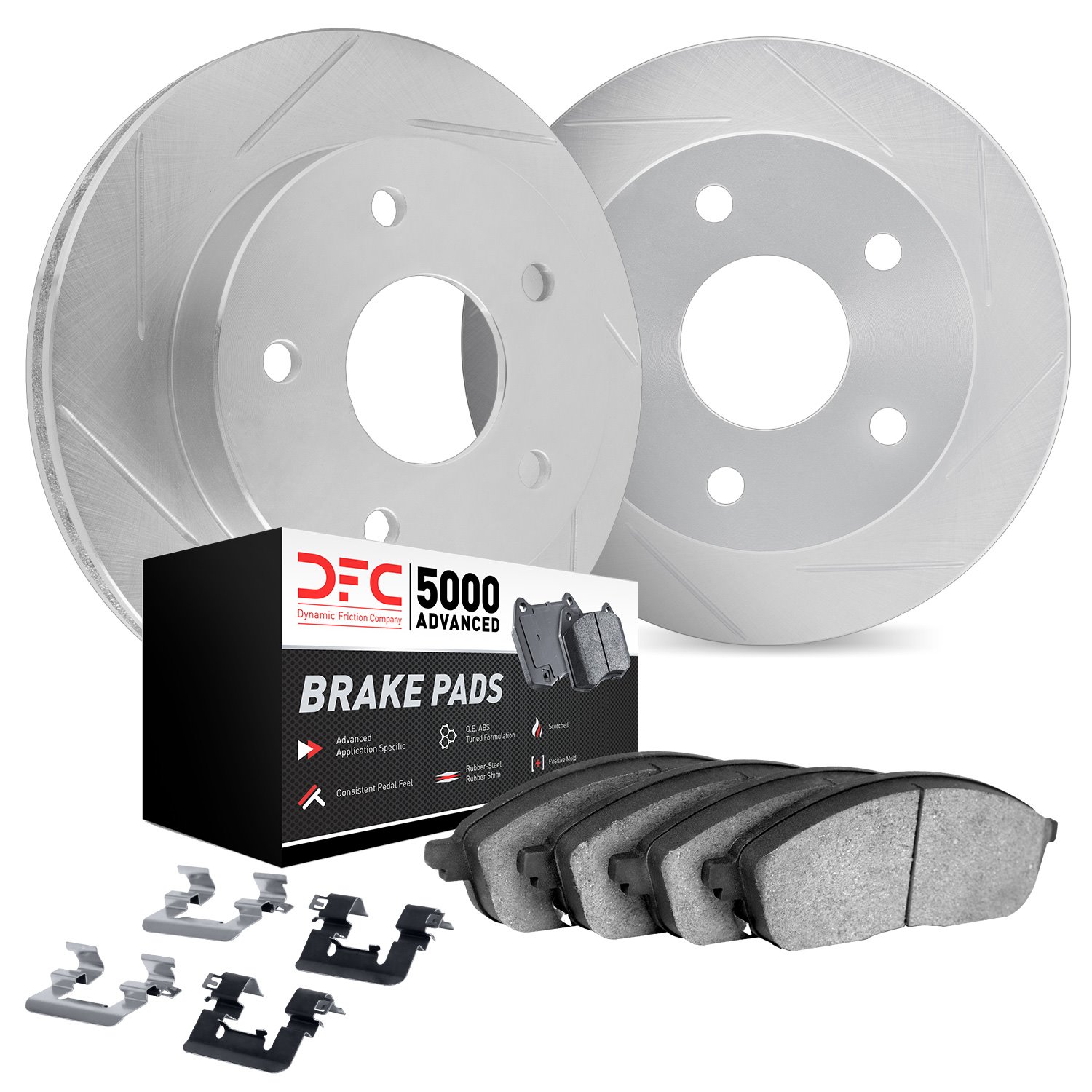 5512-63133 Slotted Brake Rotors w/5000 Advanced Brake Pads Kit & Hardware [Silver], 2012-2019 Mercedes-Benz, Position: Rear