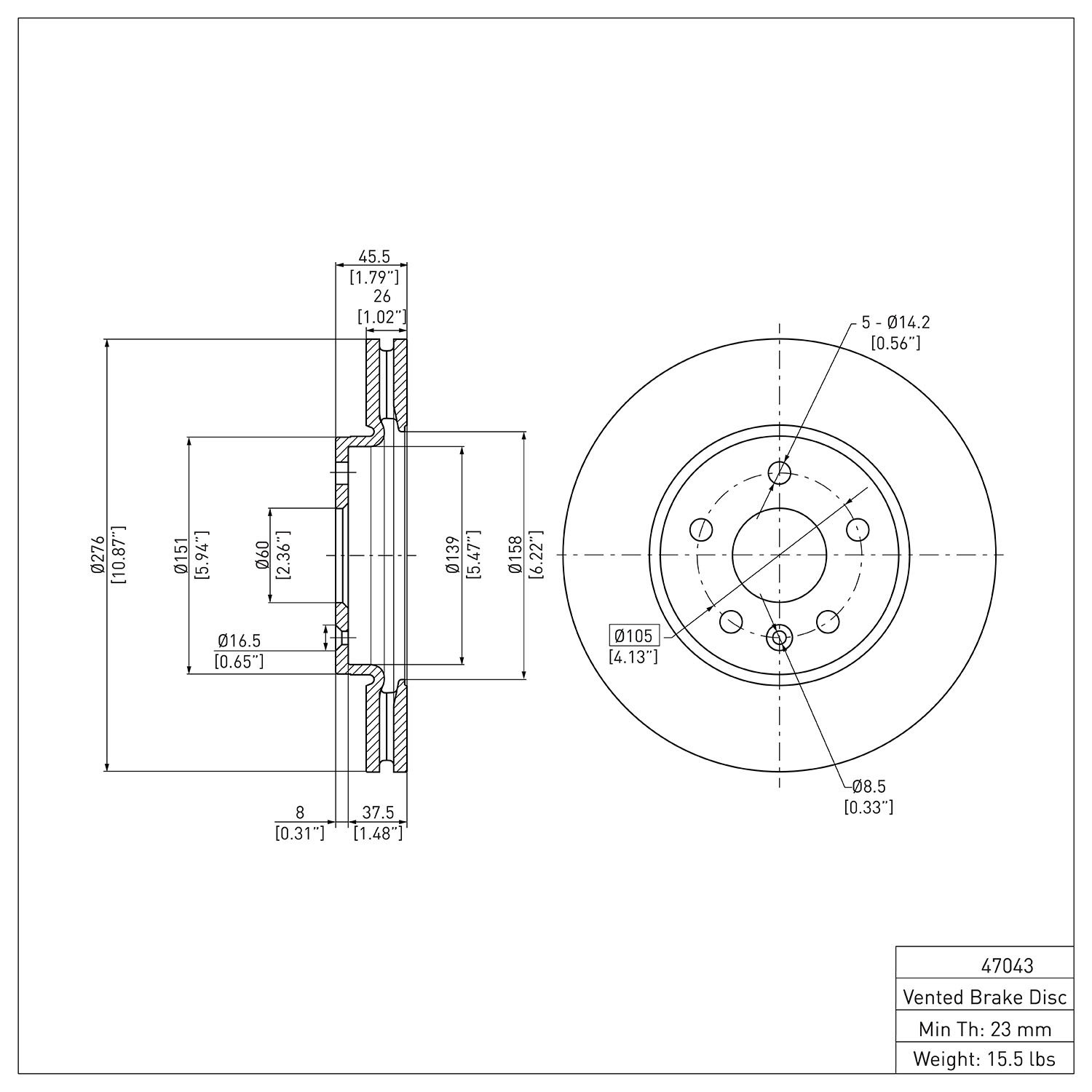 600-47043 Brake Rotor, Fits Select GM, Position: Front