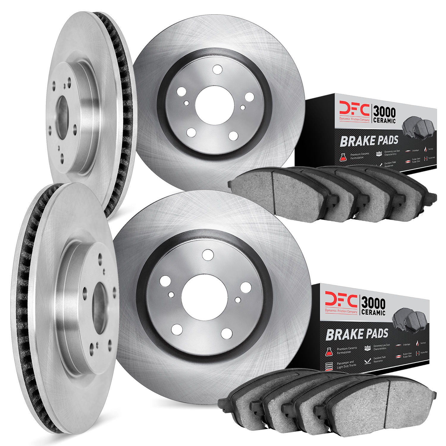 6304-40028 Brake Rotors with 3000-Series Ceramic Brake Pads Kit, 2006-2018 Mopar, Position: Front and Rear