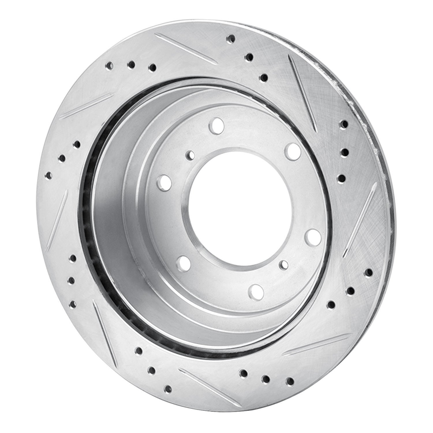 631-72058L Drilled/Slotted Brake Rotor [Silver], 2000-2006 Mitsubishi, Position: Rear Left