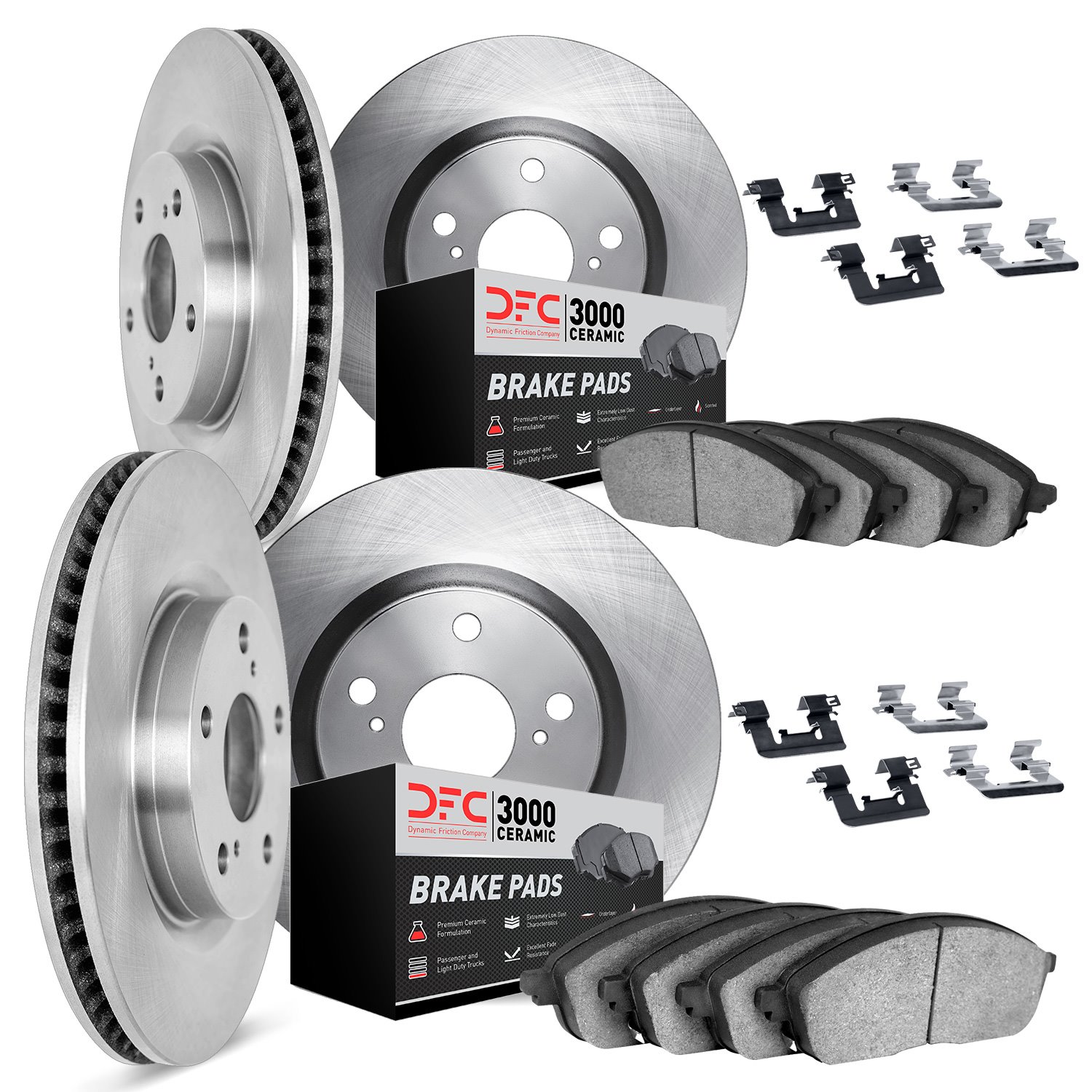 6314-20016 Brake Rotors with 3000-Series Ceramic Brake Pads Kit with Hardware, 2017-2020 Jaguar, Position: Front and Rear
