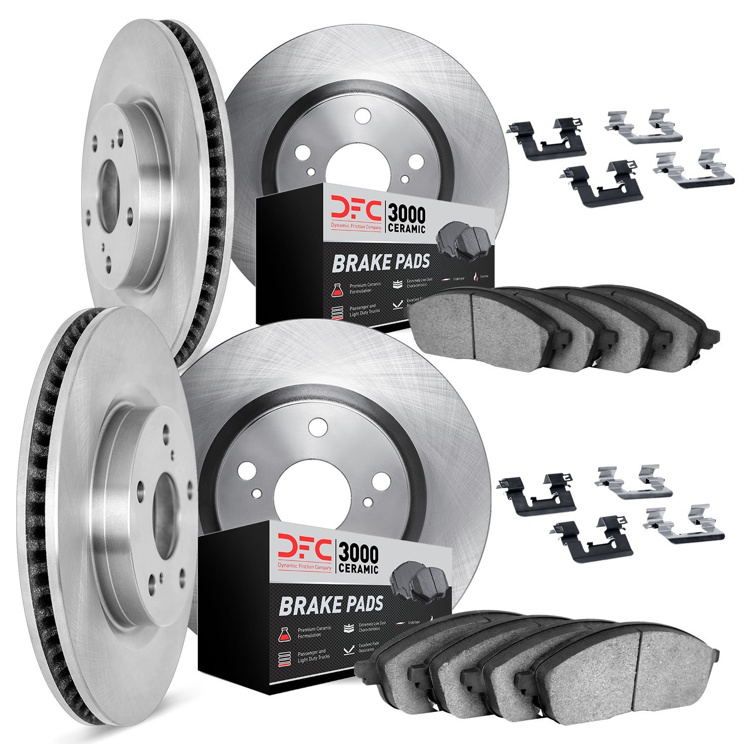 6314-40028 Brake Rotors with 3000-Series Ceramic Brake Pads Kit with Hardware, 2006-2018 Mopar, Position: Front and Rear
