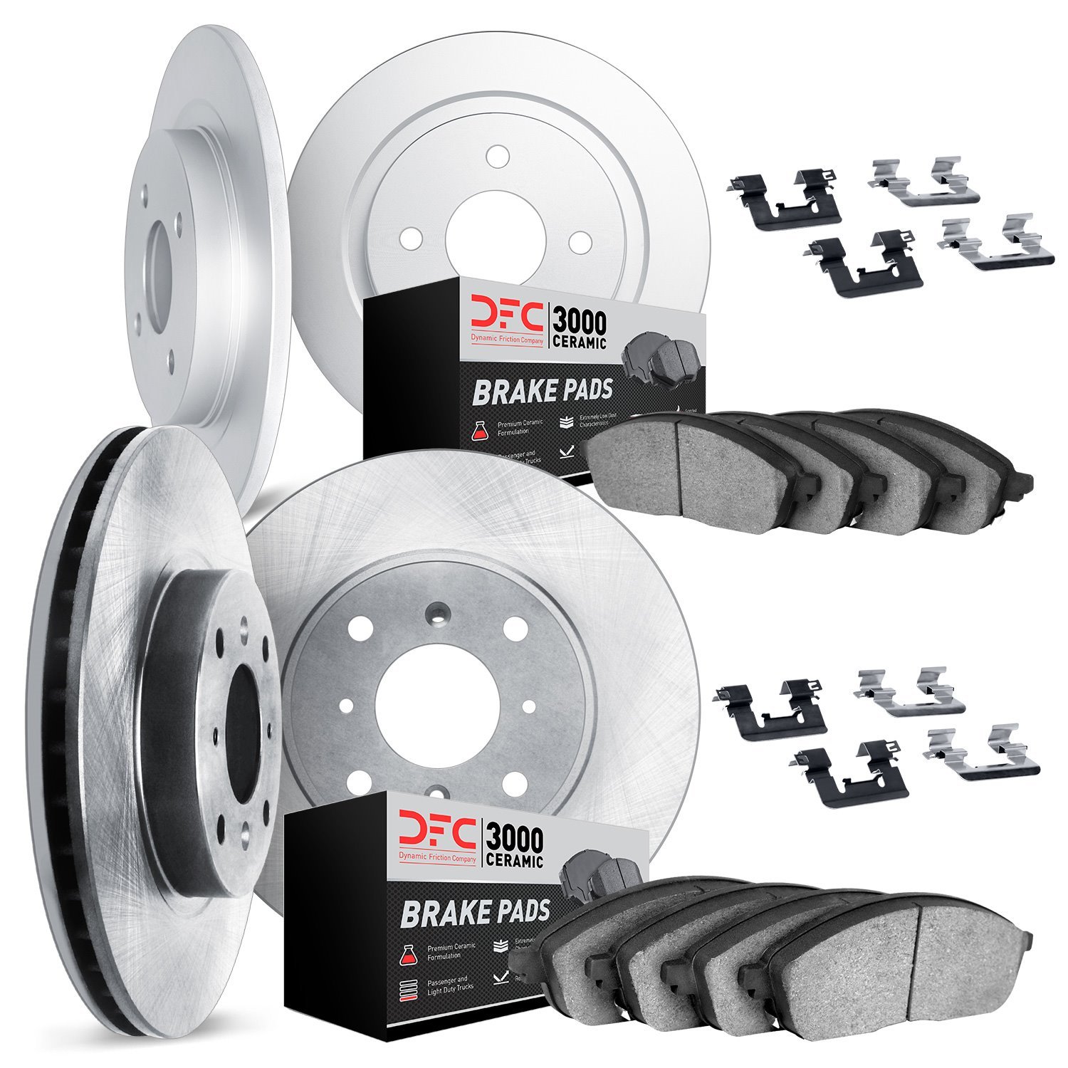6314-59025 Brake Rotors with 3000-Series Ceramic Brake Pads Kit with Hardware, 1993-2001 Acura/Honda, Position: Front and Rear