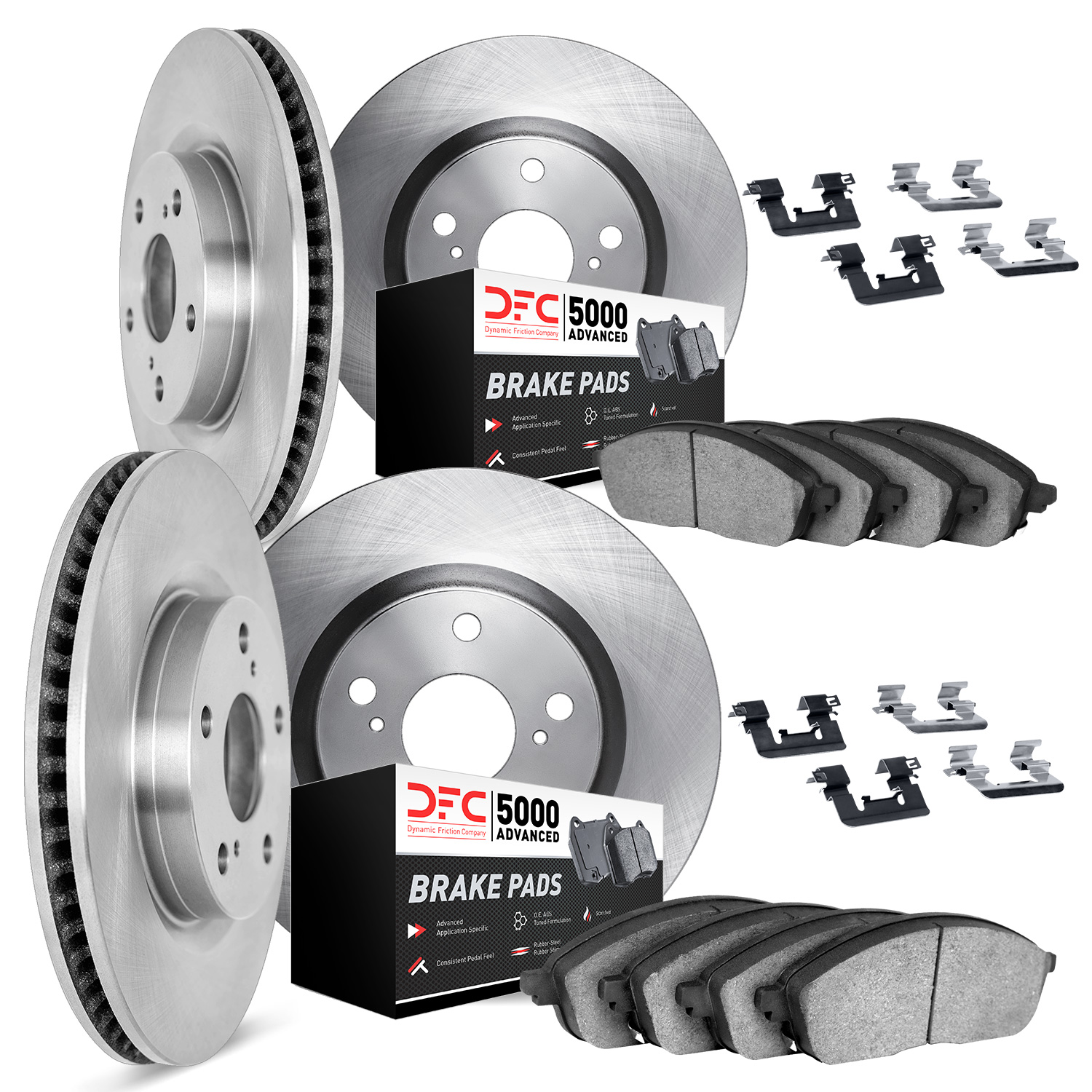6514-46056 Brake Rotors w/5000 Advanced Brake Pads Kit with Hardware, 2015-2019 GM, Position: Front and Rear