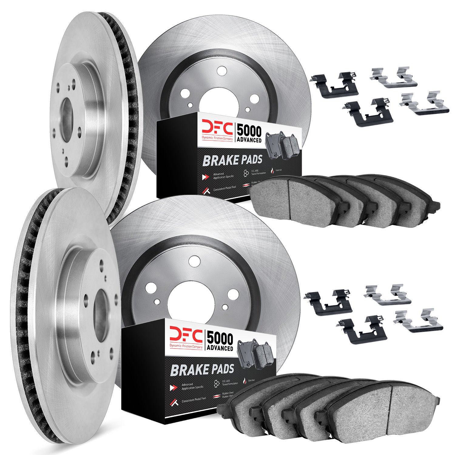 6514-52009 Brake Rotors w/5000 Advanced Brake Pads Kit with Hardware, 2008-2009 GM, Position: Front and Rear