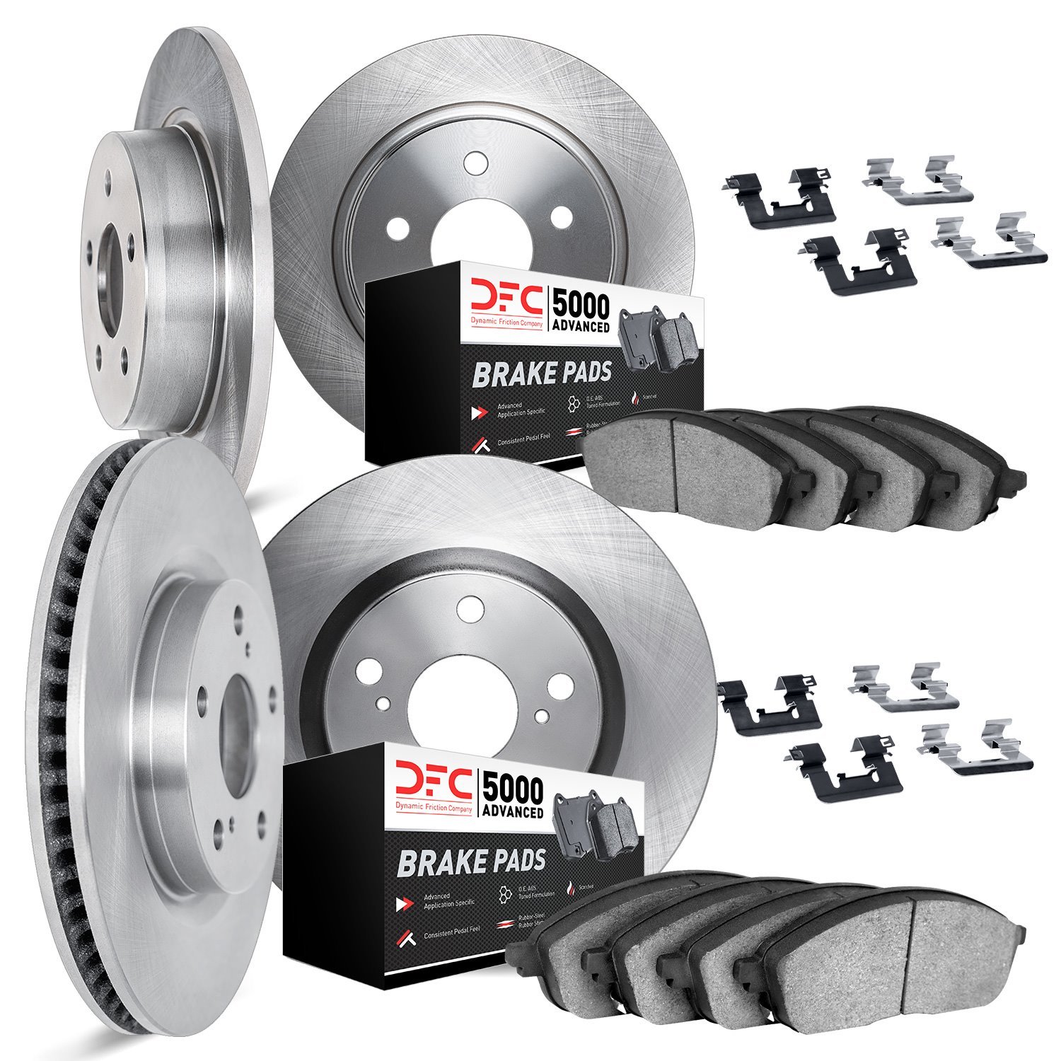 6514-58002 Brake Rotors w/5000 Advanced Brake Pads Kit with Hardware, 2004-2008 Acura/Honda, Position: Front and Rear