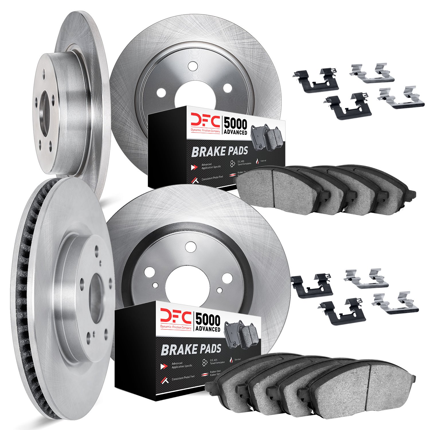 6514-67054 Brake Rotors w/5000 Advanced Brake Pads Kit with Hardware, 2011-2019 Infiniti/Nissan, Position: Front and Rear