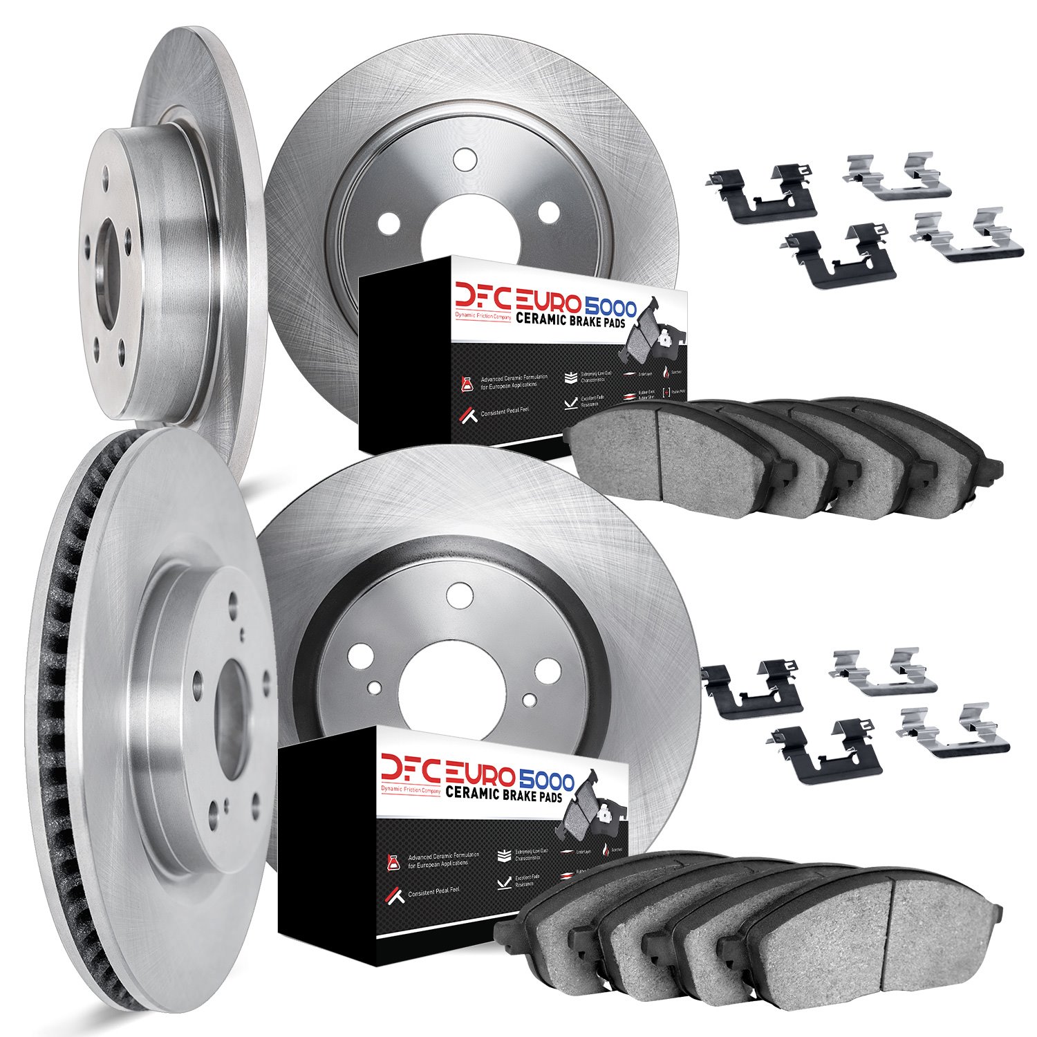 6614-11093 Brake Rotors w/5000 Euro Ceramic Brake Pads Kit with Hardware, 2010-2013 Audi/Volkswagen, Position: Front and Rear