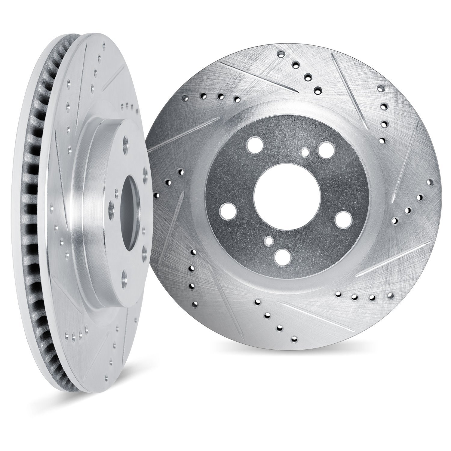 7002-02006 Drilled/Slotted Brake Rotors [Silver], Fits Select Multiple Makes/Models, Position: Rear