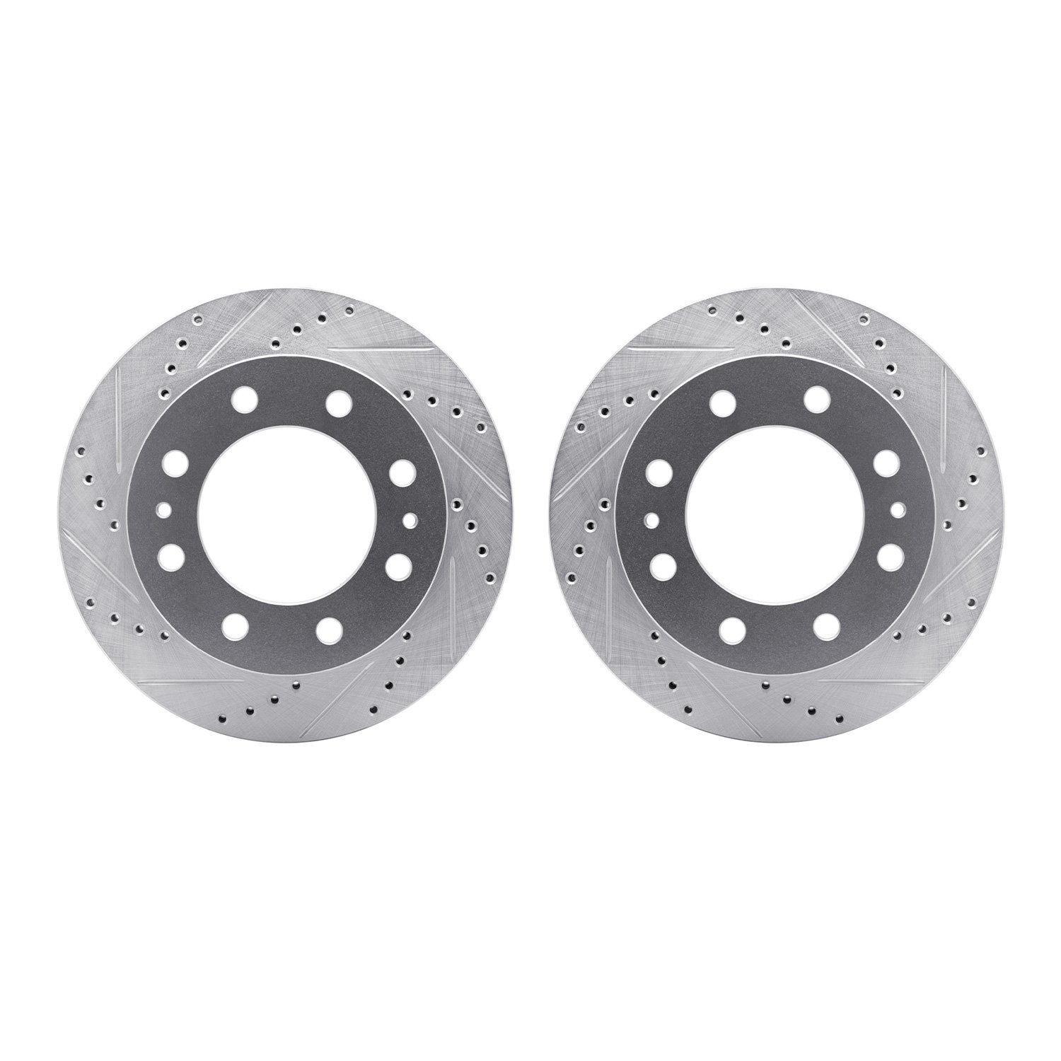 7002-48012 Drilled/Slotted Brake Rotors [Silver], Fits Select GM, Position: Front