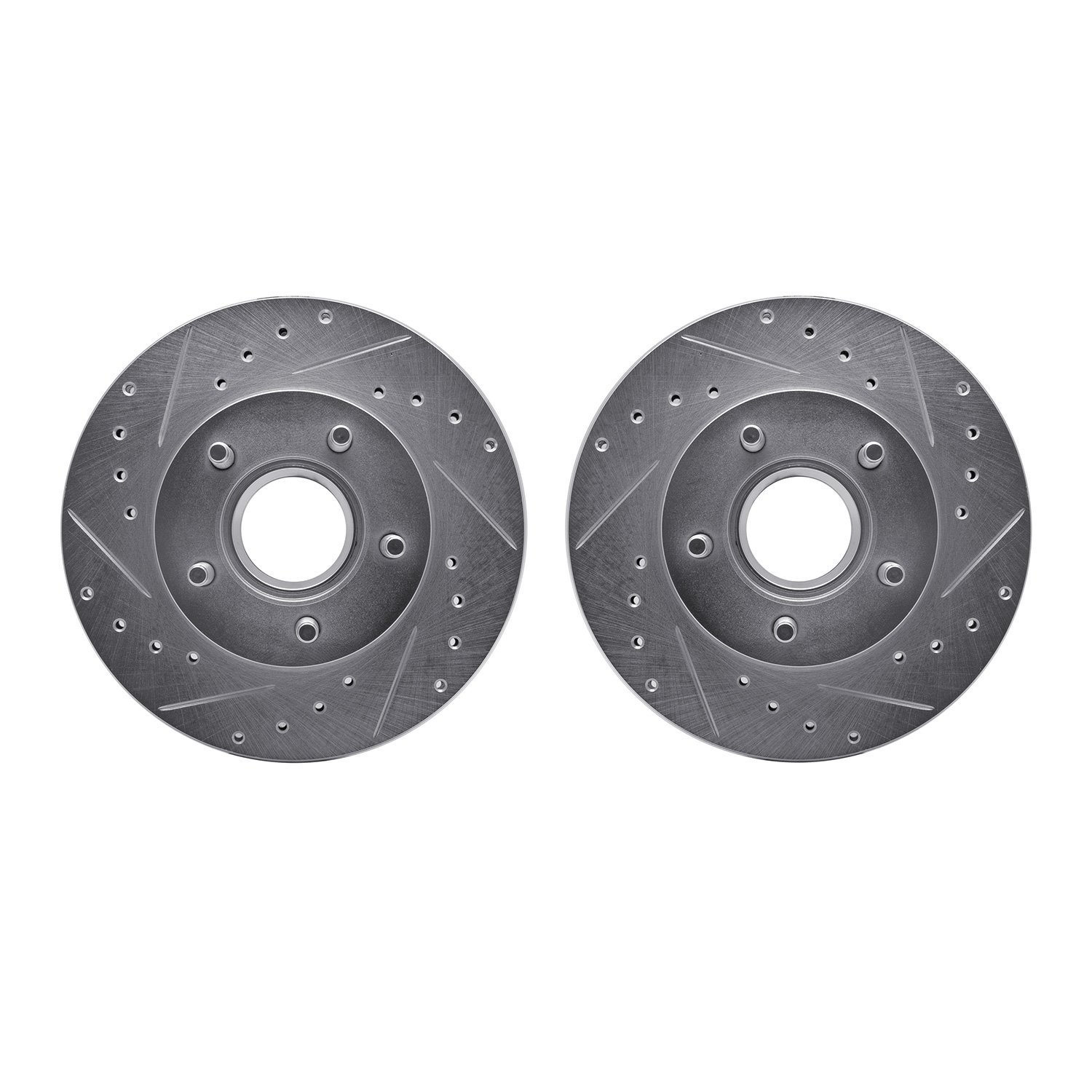 7002-54014 Drilled/Slotted Brake Rotors [Silver], 1983-1992 Ford/Lincoln/Mercury/Mazda, Position: Front