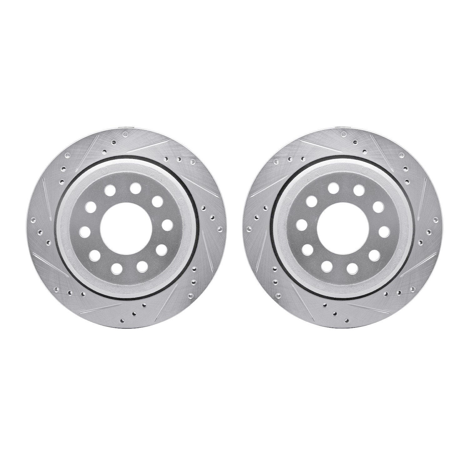 7002-55009 Drilled/Slotted Brake Rotors [Silver], 2003-2011 Ford/Lincoln/Mercury/Mazda, Position: Rear