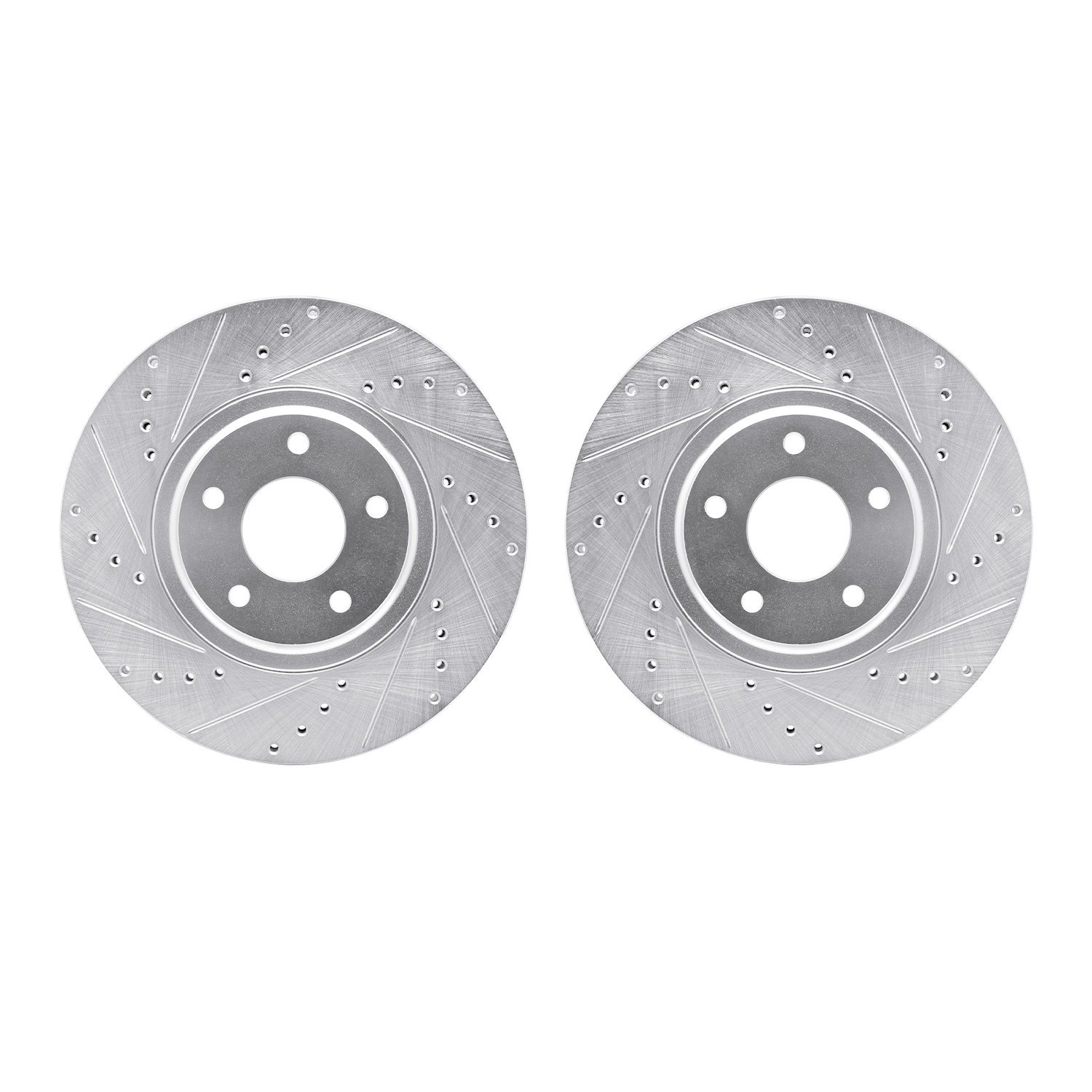 7002-67058 Drilled/Slotted Brake Rotors [Silver], 2003-2005 Infiniti/Nissan, Position: Front