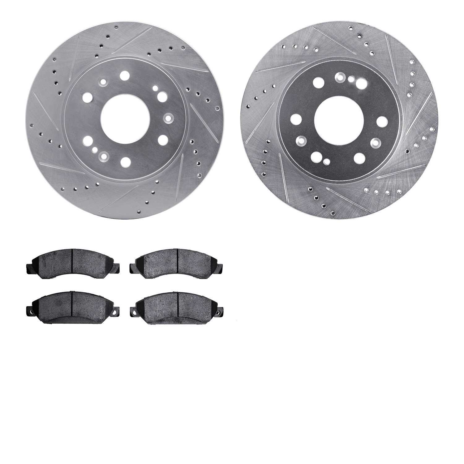 7202-48058 Drilled/Slotted Rotors w/Heavy-Duty Brake Pads Kit [Silver], 2005-2008 GM, Position: Front