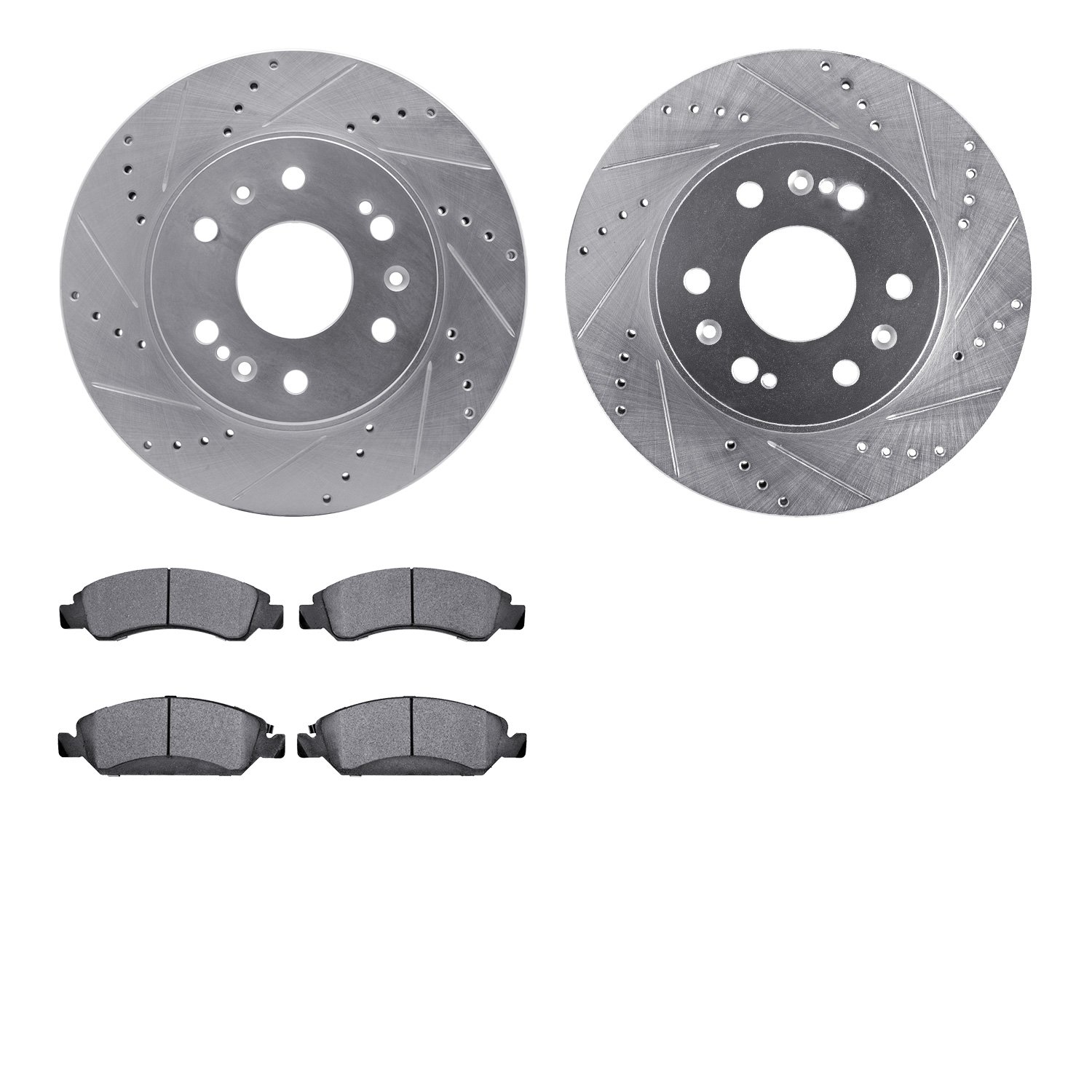 7202-48075 Drilled/Slotted Rotors w/Heavy-Duty Brake Pads Kit [Silver], 2005-2020 GM, Position: Front