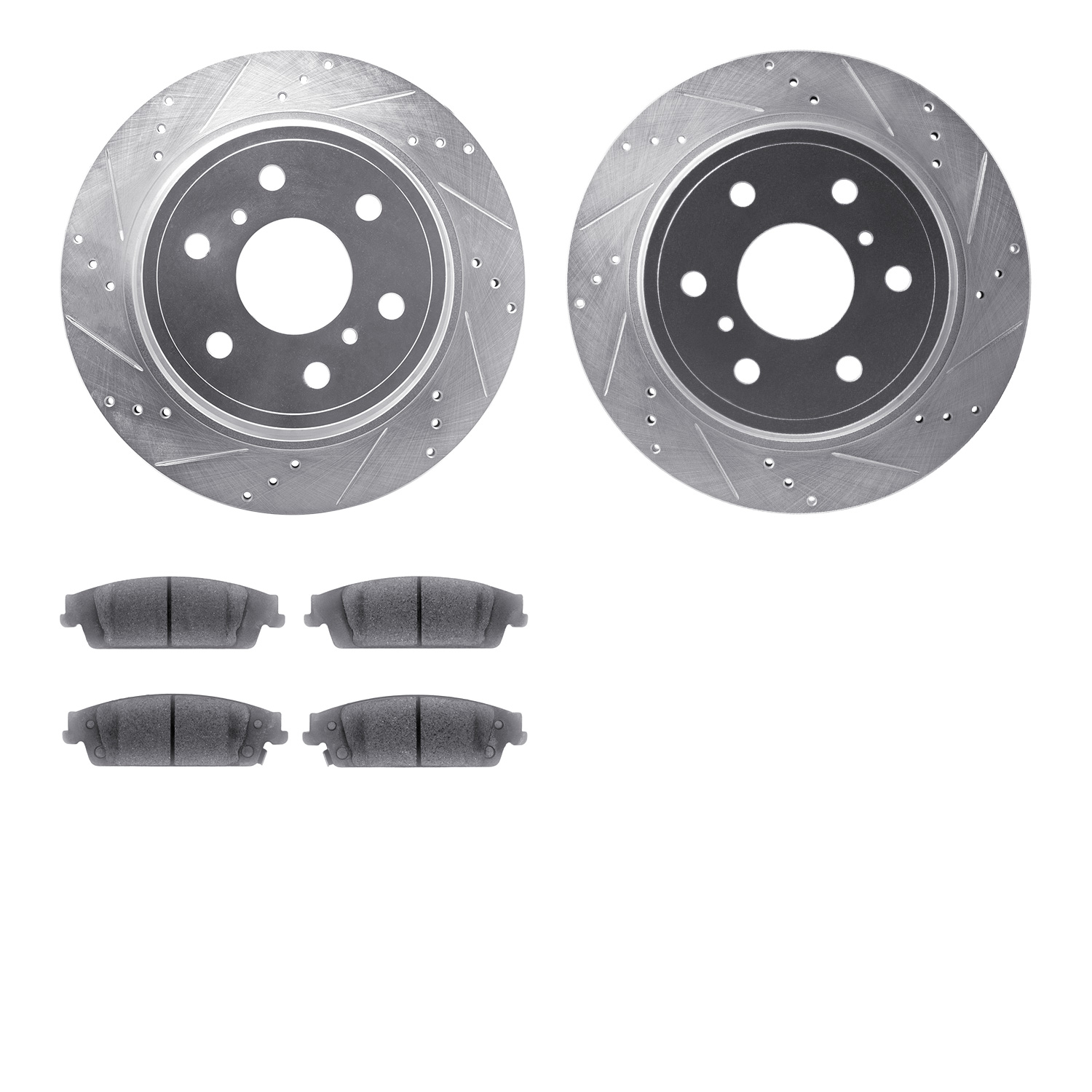 7202-48081 Drilled/Slotted Rotors w/Heavy-Duty Brake Pads Kit [Silver], 2014-2020 GM, Position: Rear